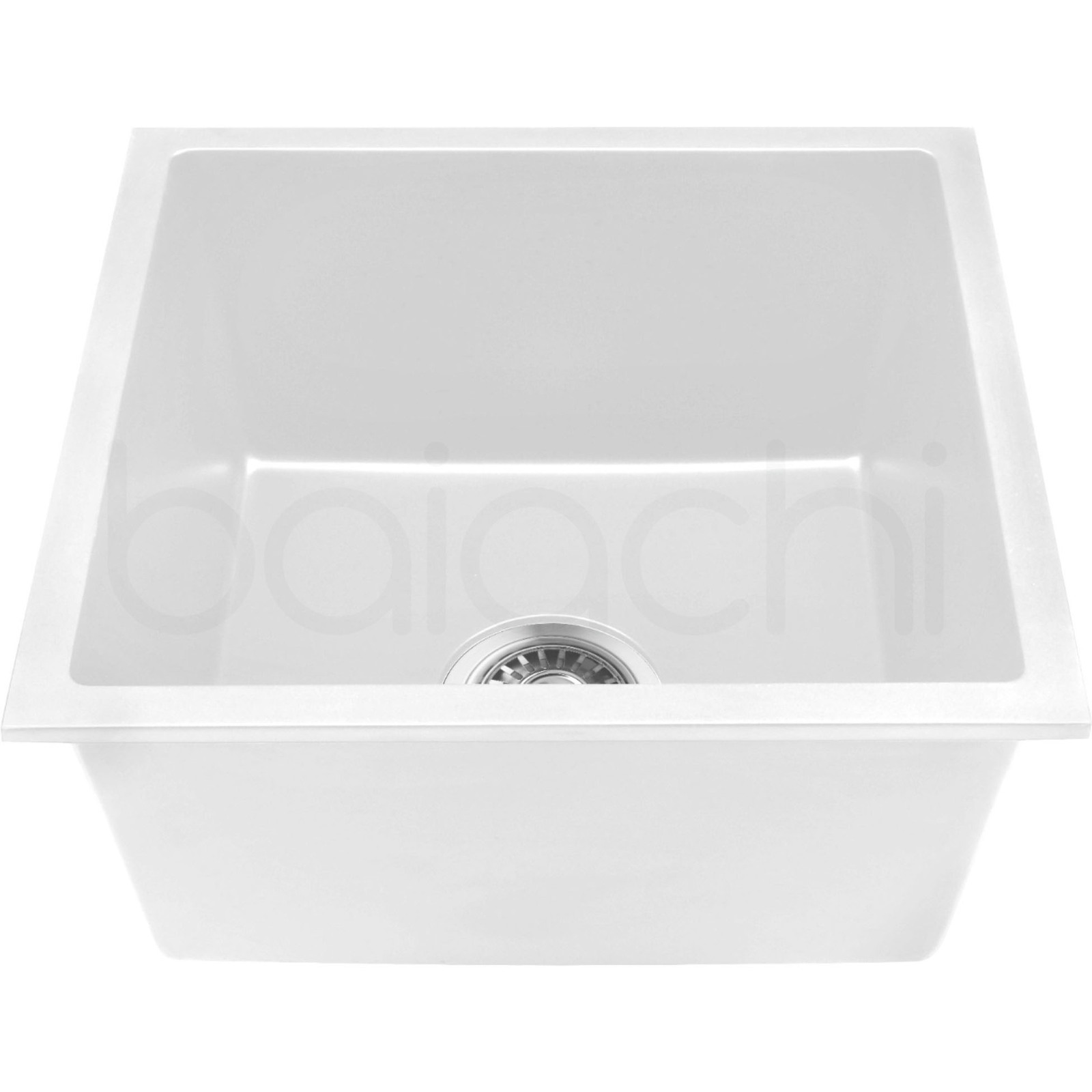 Baiachi 450 x 450 Single Bowl Granite Kitchen Sink White with Stainless Steel Waste