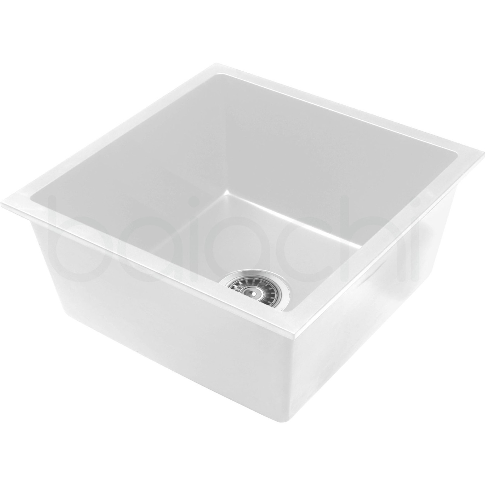 Baiachi 450 x 450 Single Bowl Granite Kitchen Sink White with Brushed Copper Waste