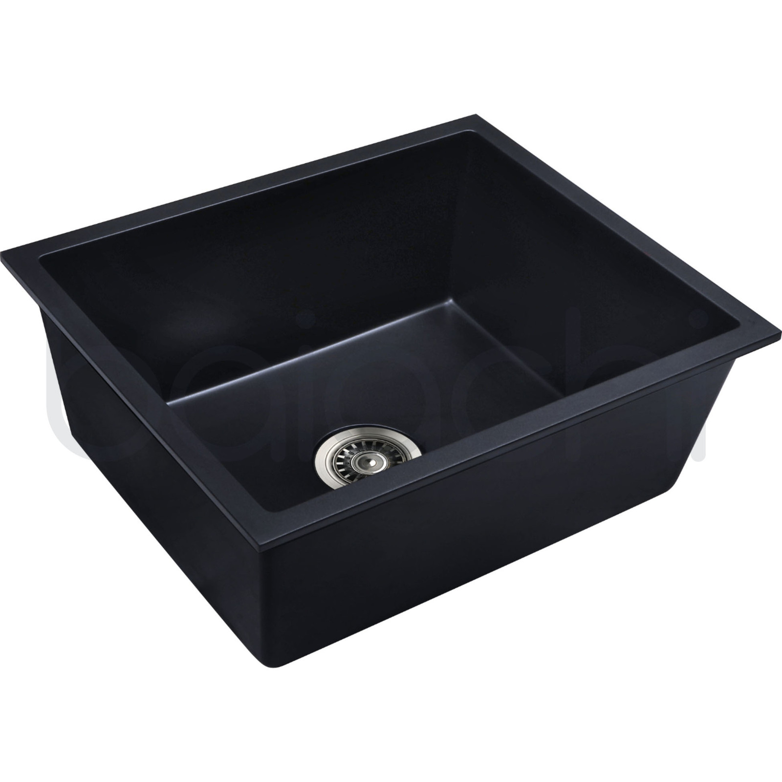 Baiachi 550 x 450 Single Bowl Granite Kitchen Sink Black with Brushed Gold Waste