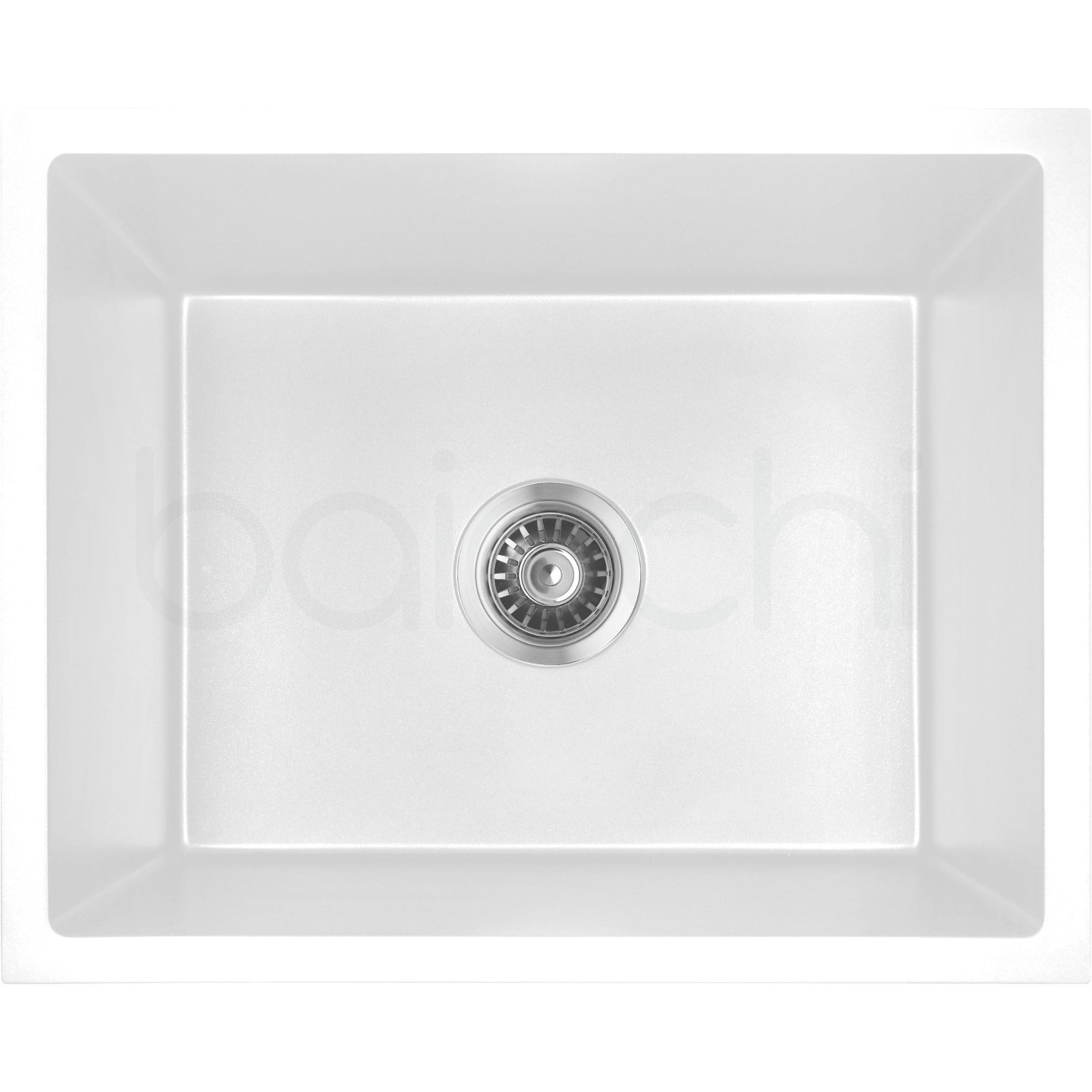 Baiachi 550 x 450 Single Bowl Granite Kitchen Sink White with Gun metal Waste