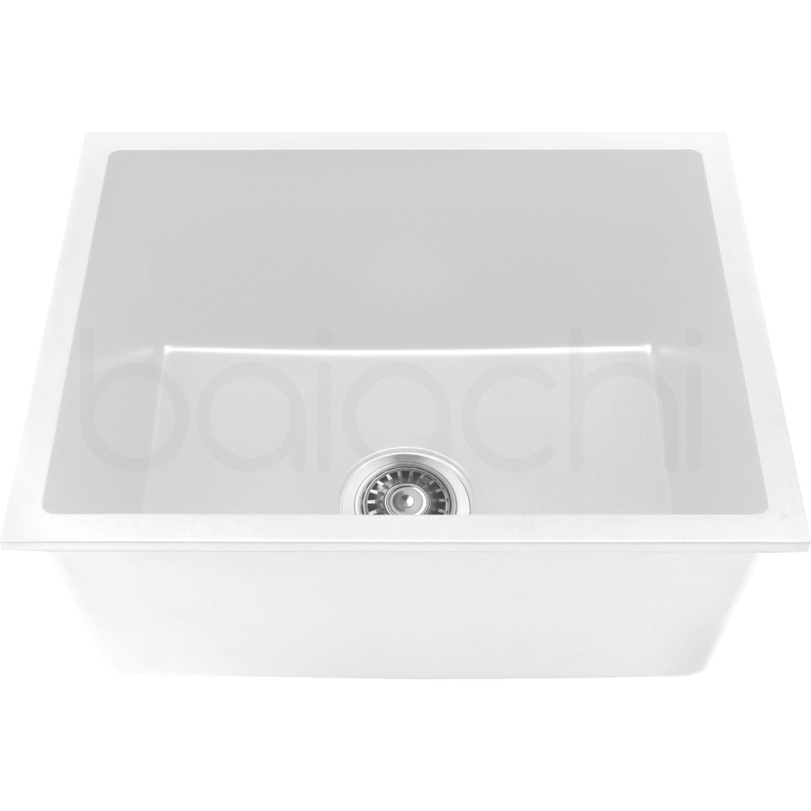 Baiachi 550 x 450 Single Bowl Granite Kitchen Sink White with Brushed Copper Waste