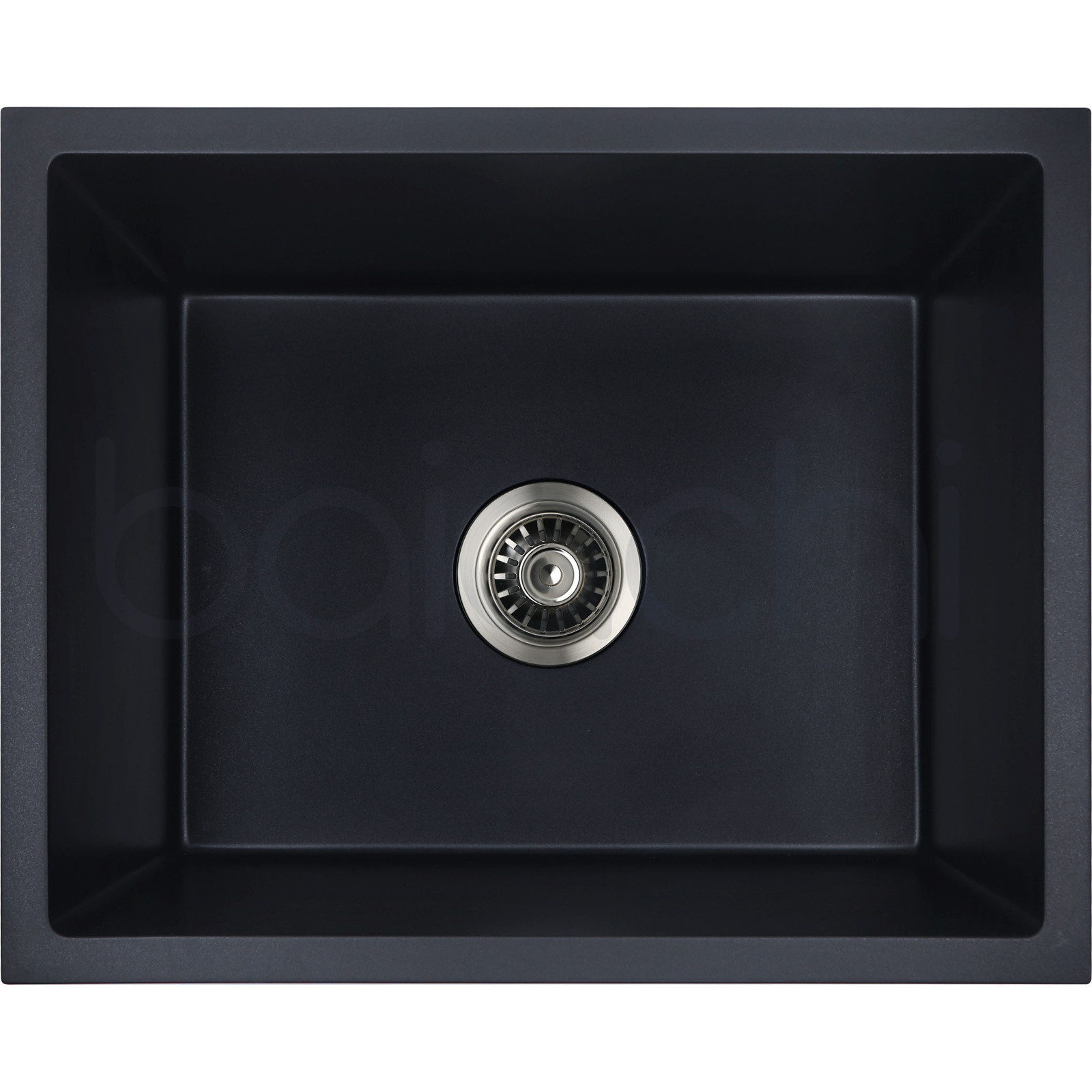 Baiachi 650 x 450 Single Bowl Granite Kitchen Sink Black with Black Waste