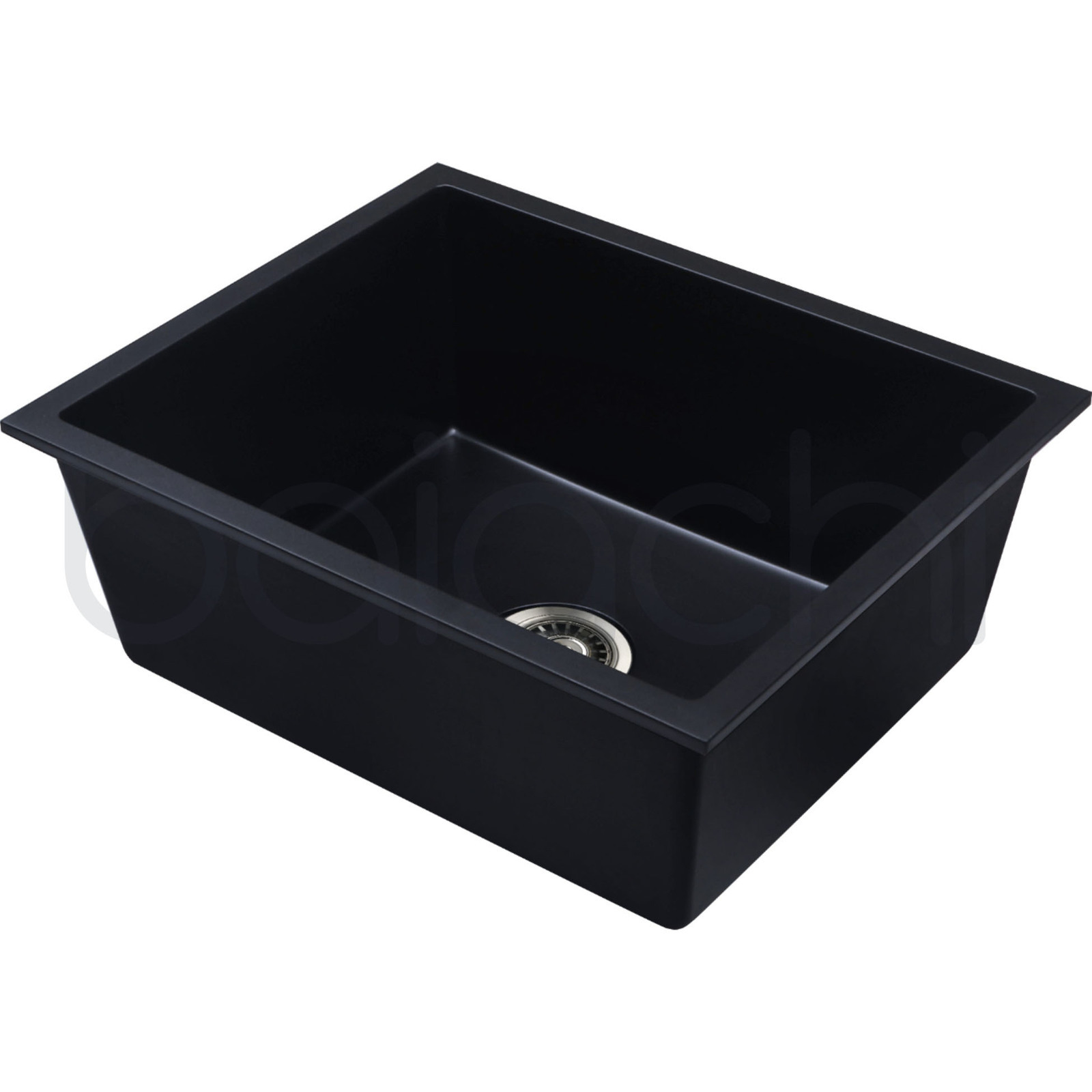 Baiachi 650 x 450 Single Bowl Granite Kitchen Sink Black with Brushed Copper Waste