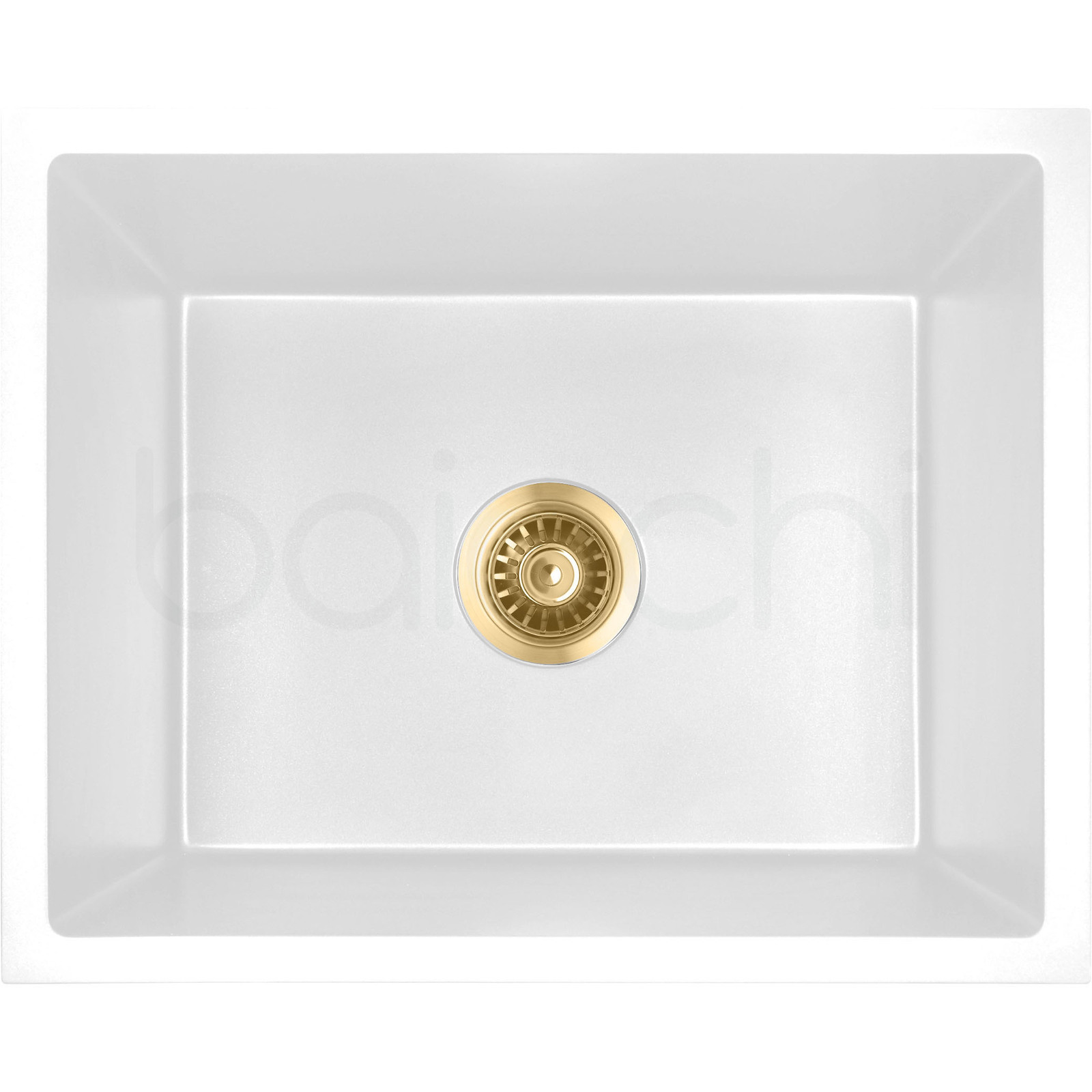 Baiachi Single Bowl Granite Kitchen Sink White with Brushed Gold Waste