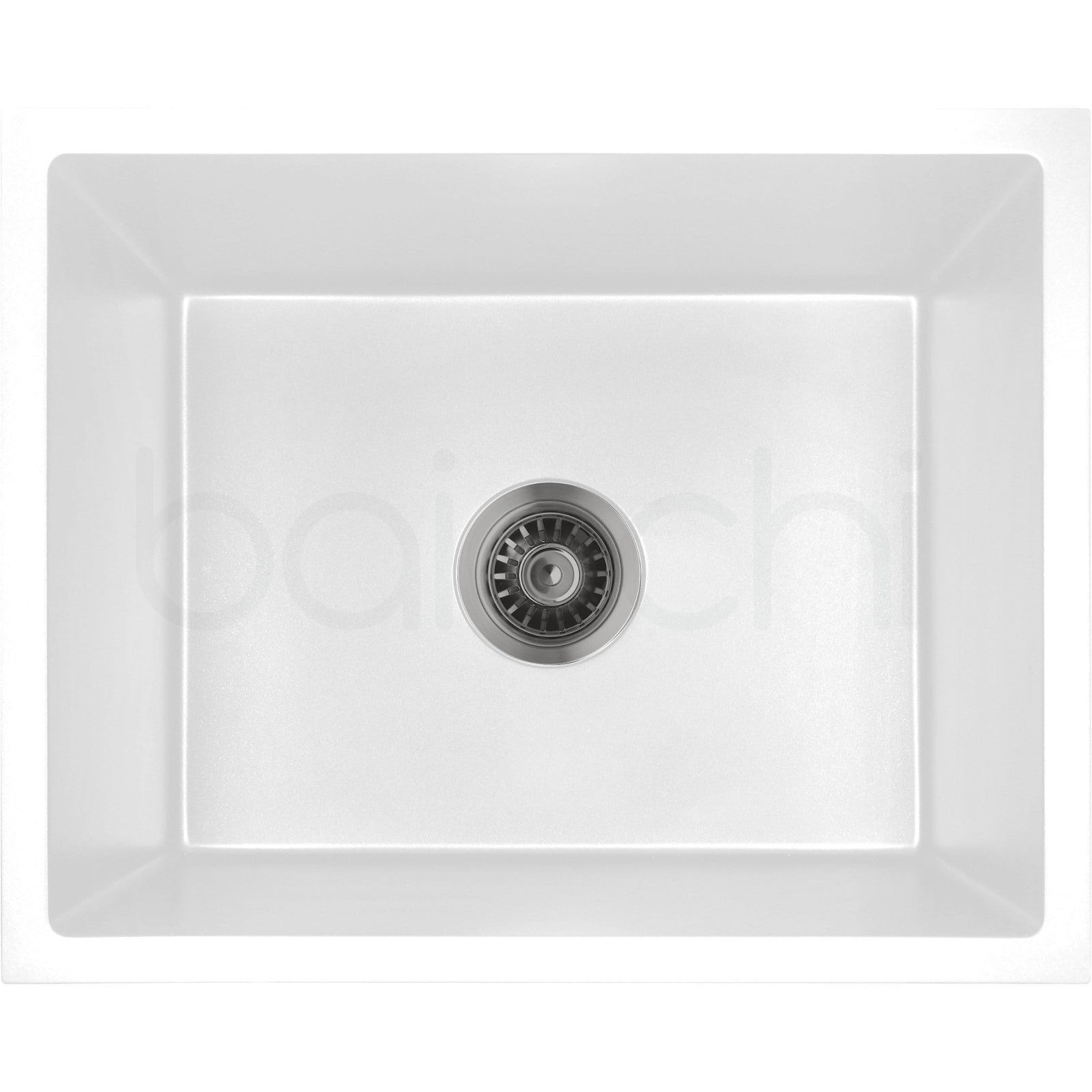 Baiachi 650 x 450 Single Bowl Granite Kitchen Sink White with Gun metal Waste