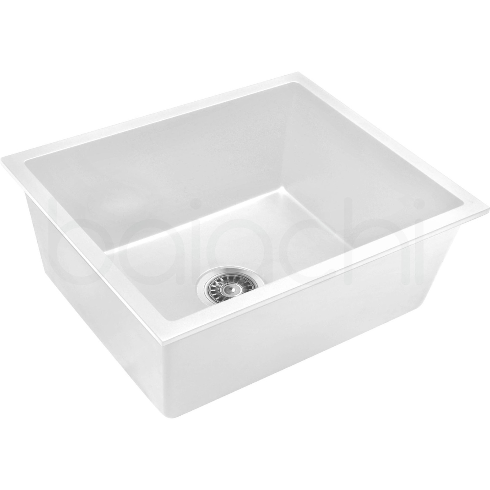 Baiachi 650 x 450 Single Bowl Granite Kitchen Sink White with Stainless Steel Waste