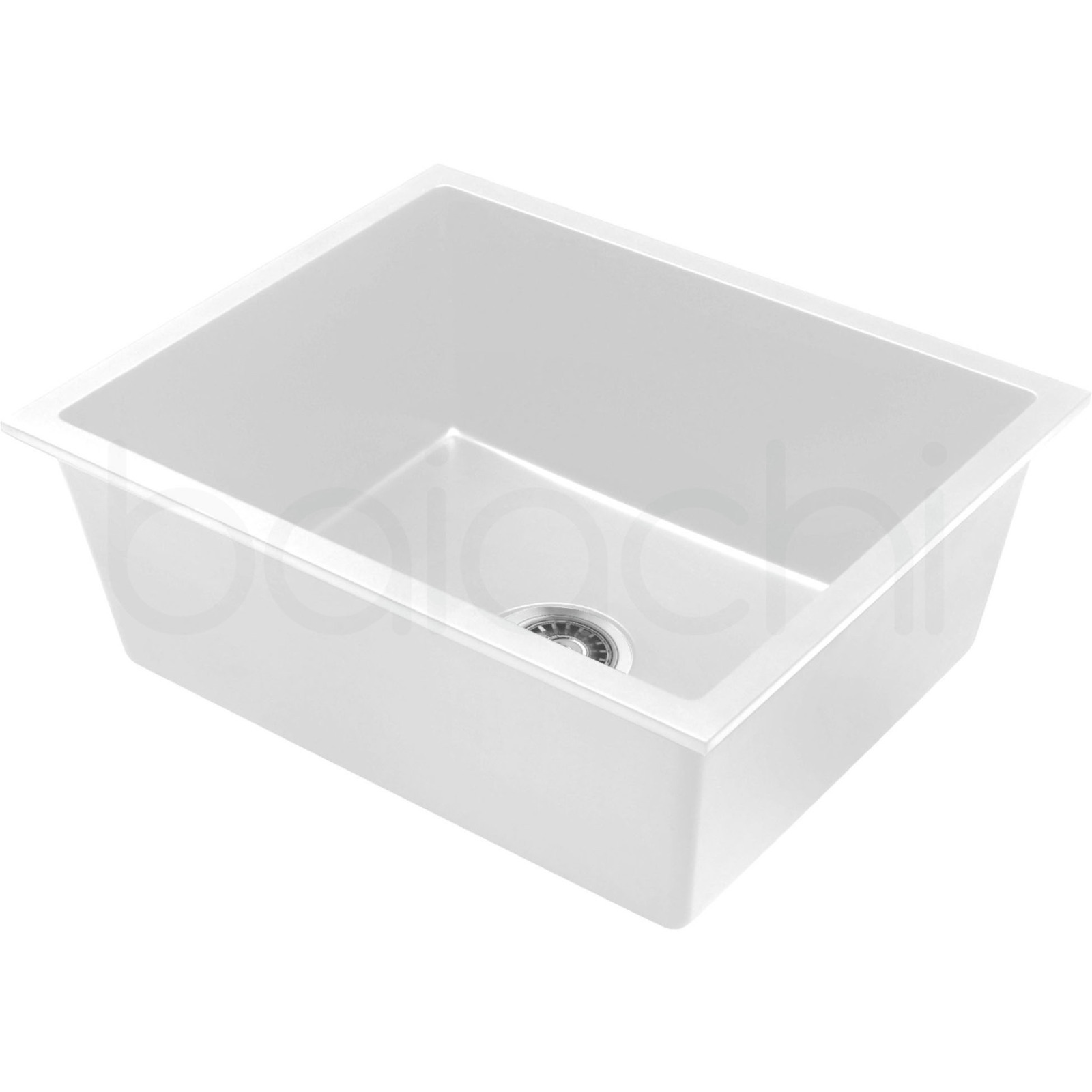 Baiachi 650 x 450 Single Bowl Granite Kitchen Sink White with Brushed Copper Waste