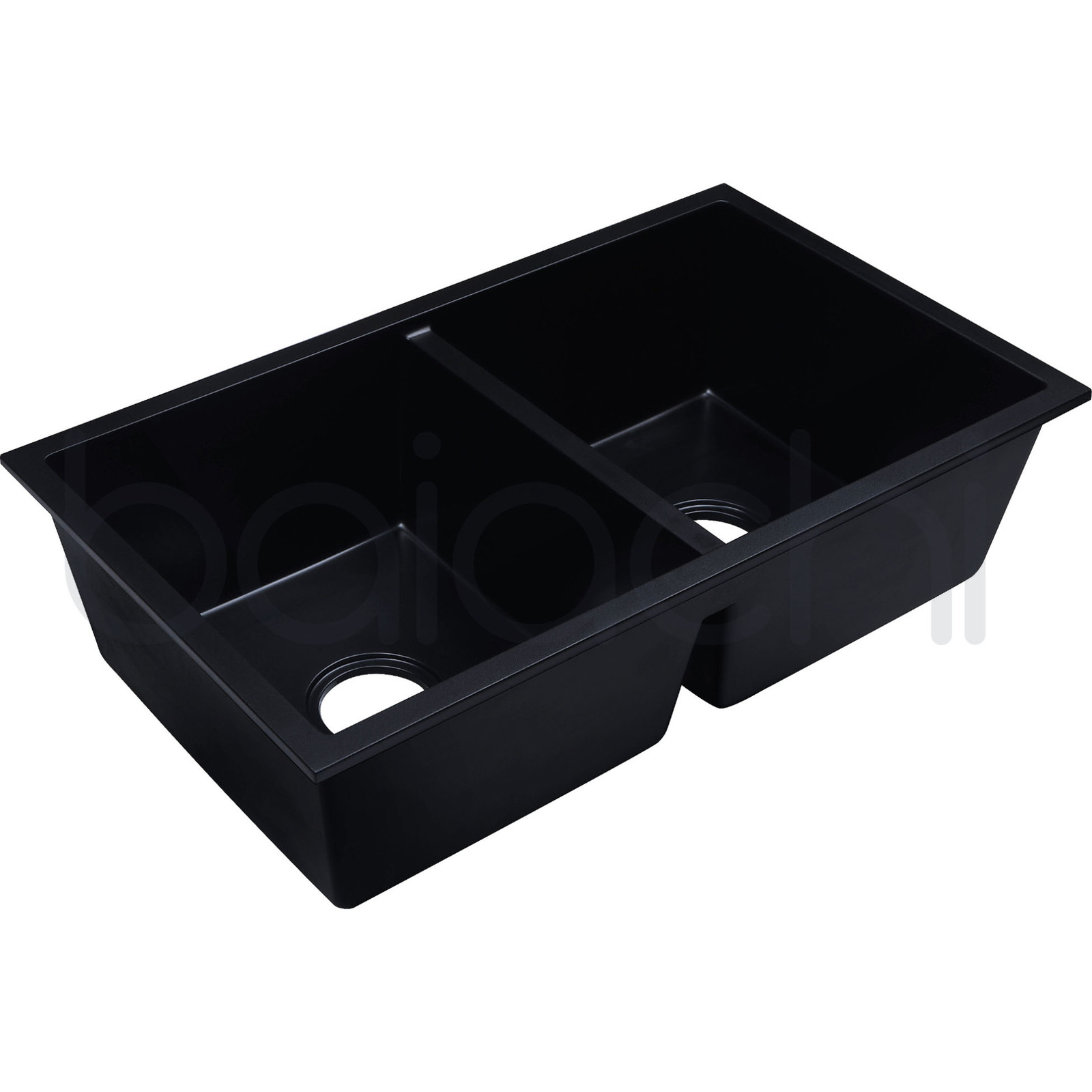Baiachi 770 x 450 Double Bowl Granite Kitchen Sink Black with Brushed Gold Waste