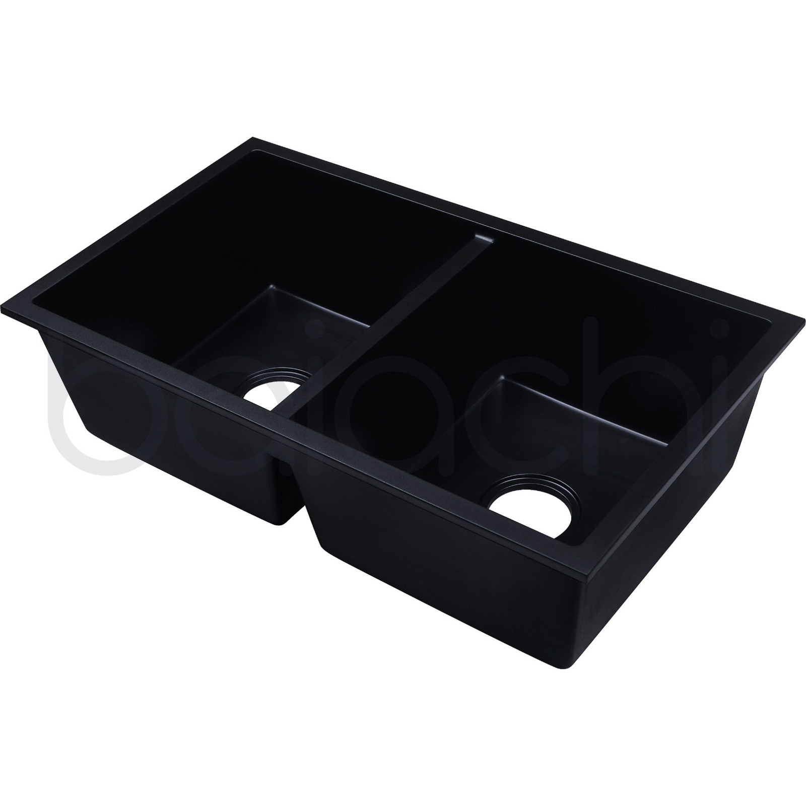 Baiachi 770 x 450 Double Bowl Granite Kitchen Sink Black with Gun metal Waste