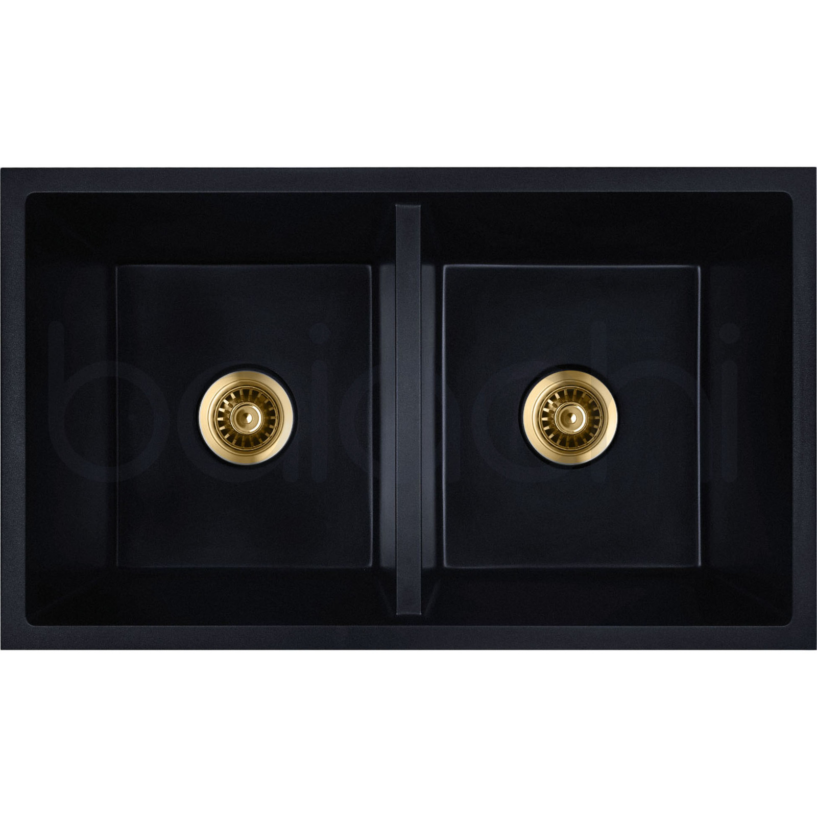 Baiachi 770 x 450 Double Bowl Granite Kitchen Sink Black with Stainless Steel Waste