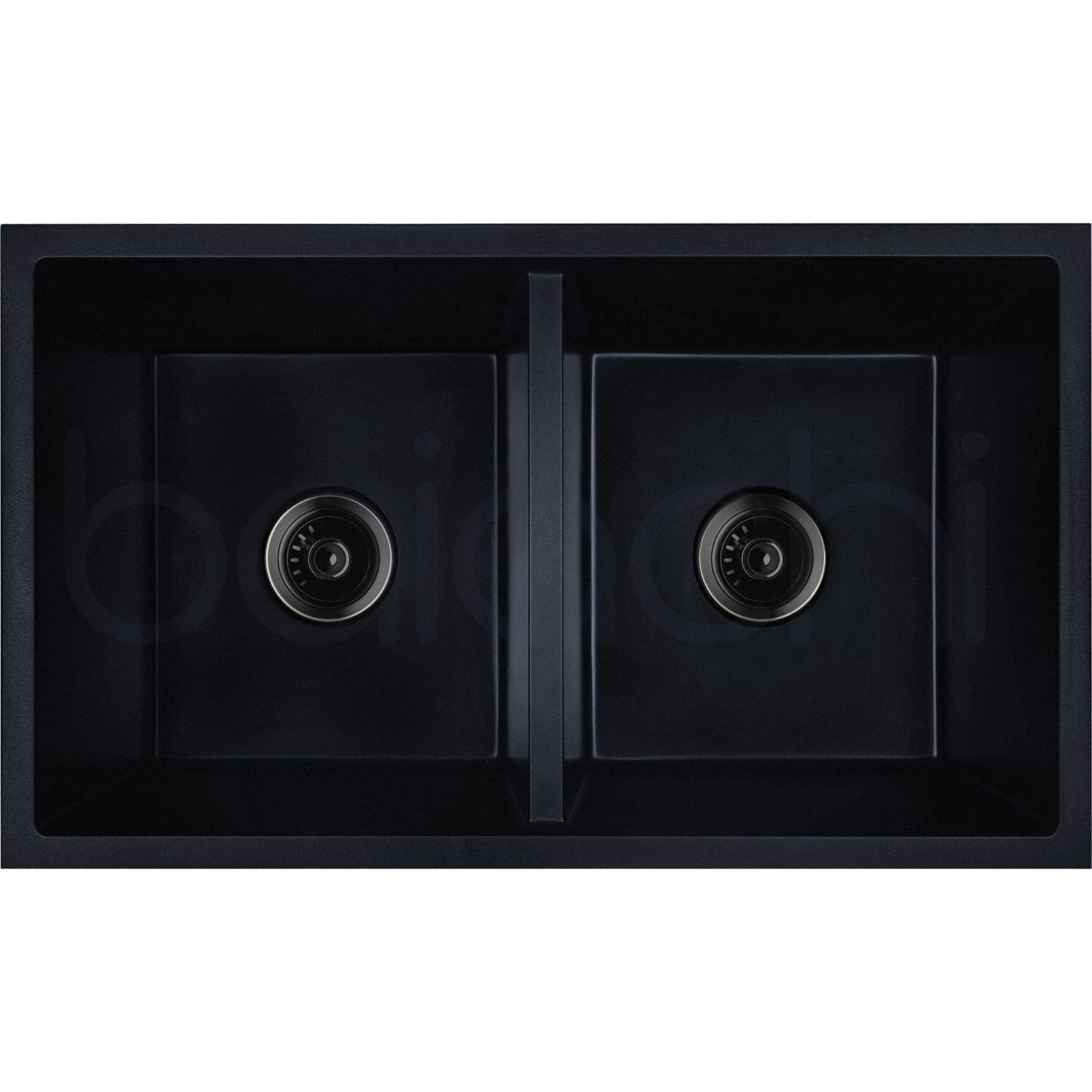 Baiachi 770 x 450 Double Bowl Granite Kitchen Sink Black with Stainless Steel Waste
