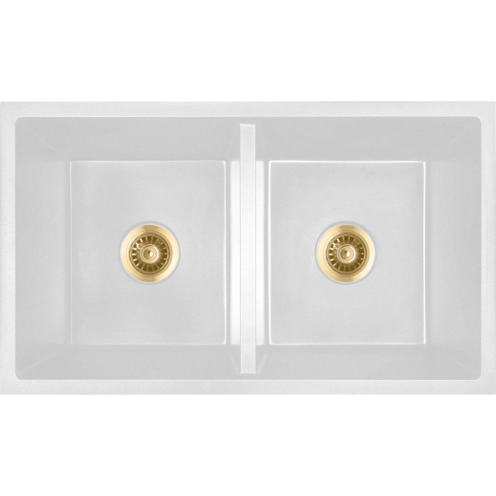 Baiachi Double Bowl Granite Kitchen Sink White with Brushed Gold Waste
