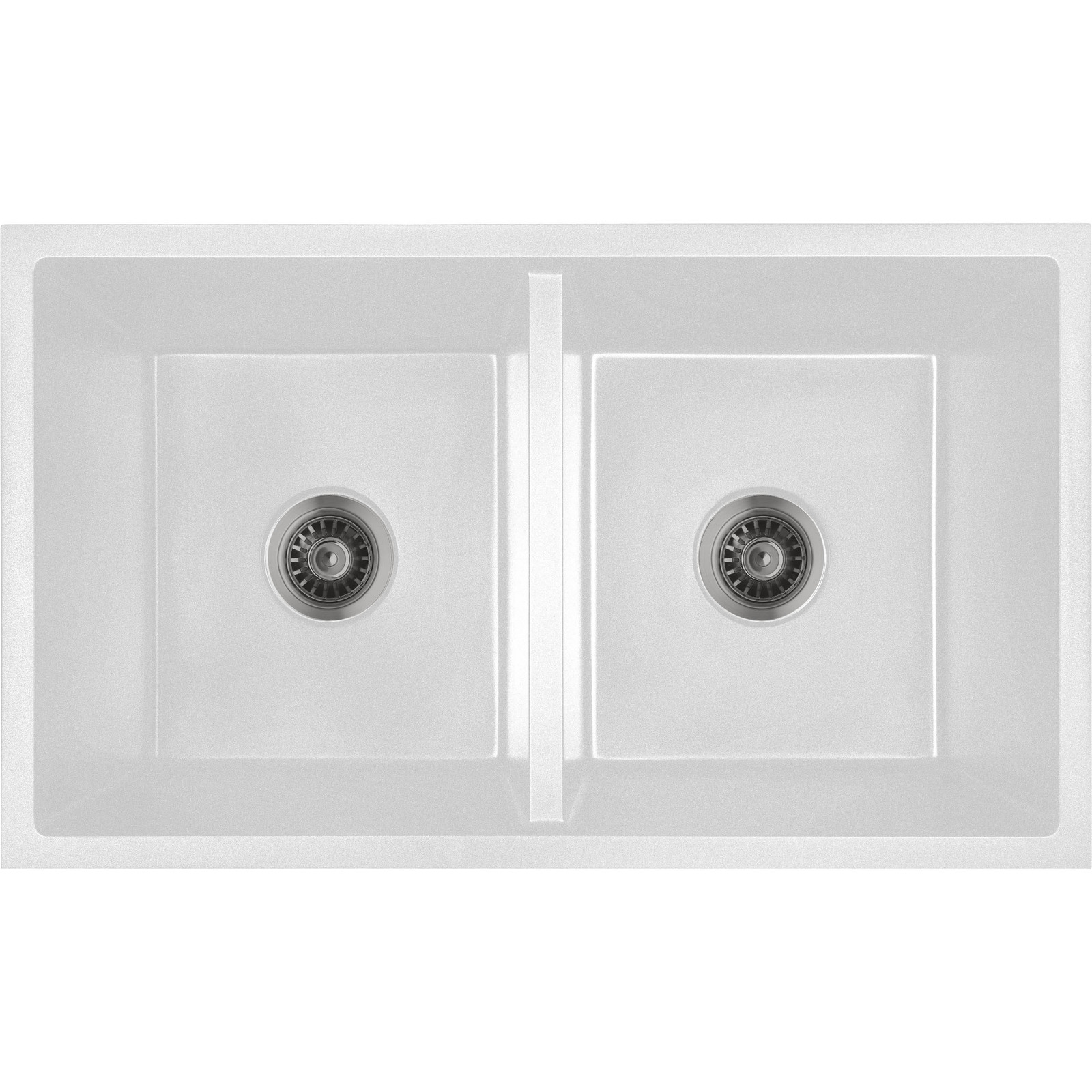 Baiachi 770 x 450 Double Bowl Granite Kitchen Sink White with Brushed Gold Waste