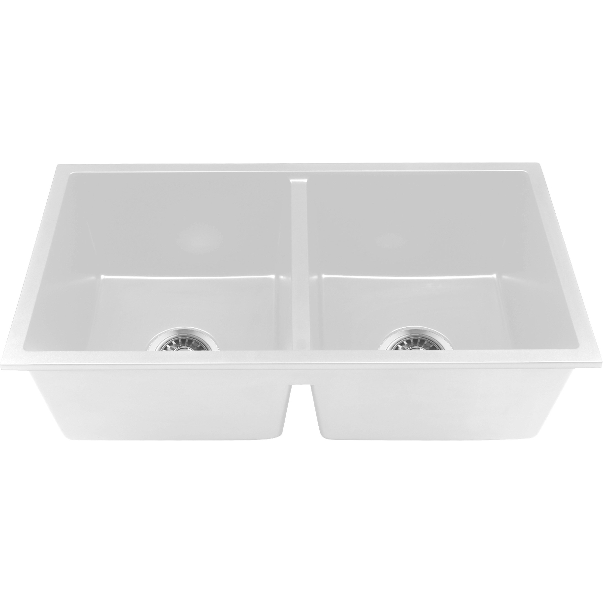 Baiachi Double Bowl Granite Kitchen Sink White with Brushed Gold Waste