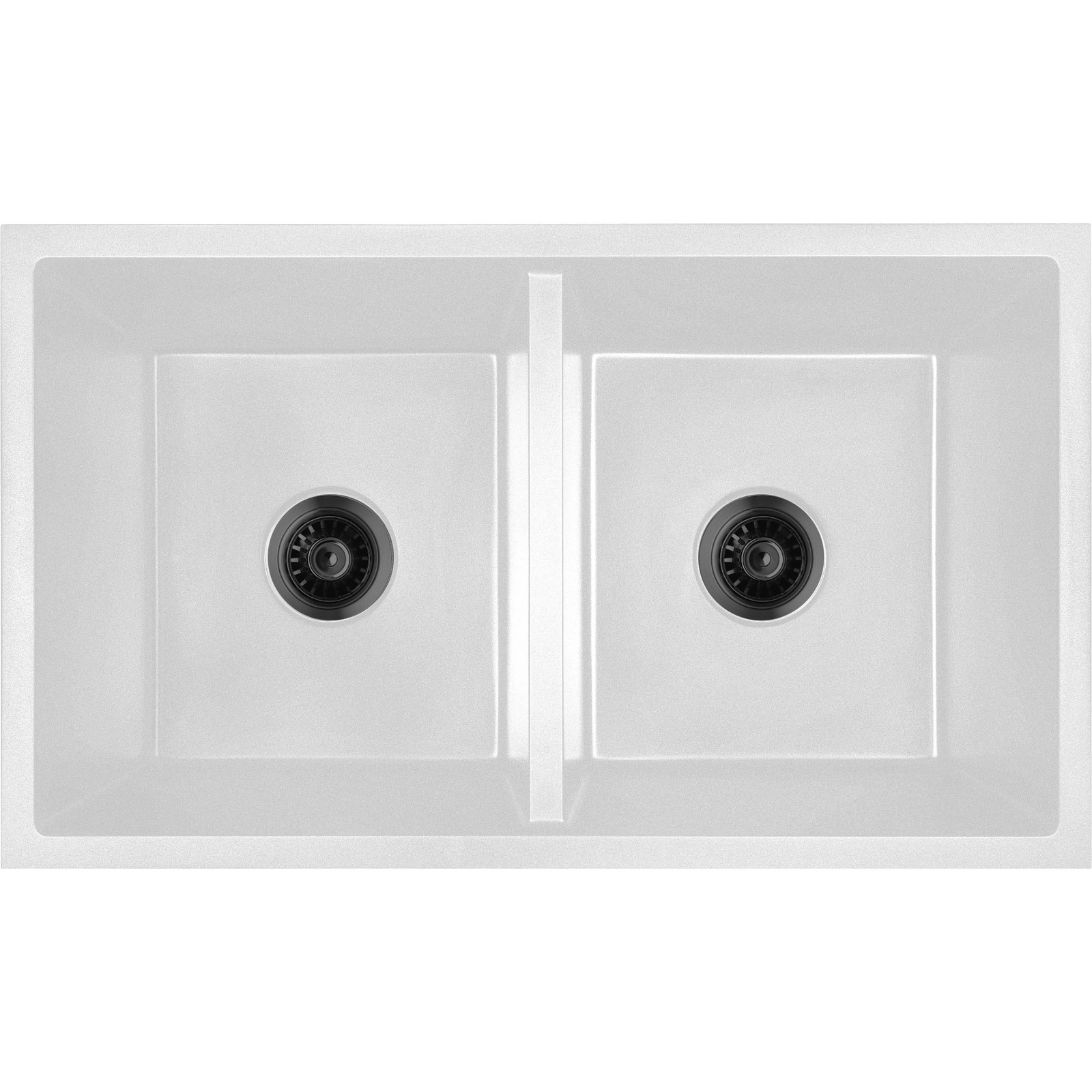 Baiachi 770 x 450 Double Bowl Granite Kitchen Sink White with Brushed Gold Waste