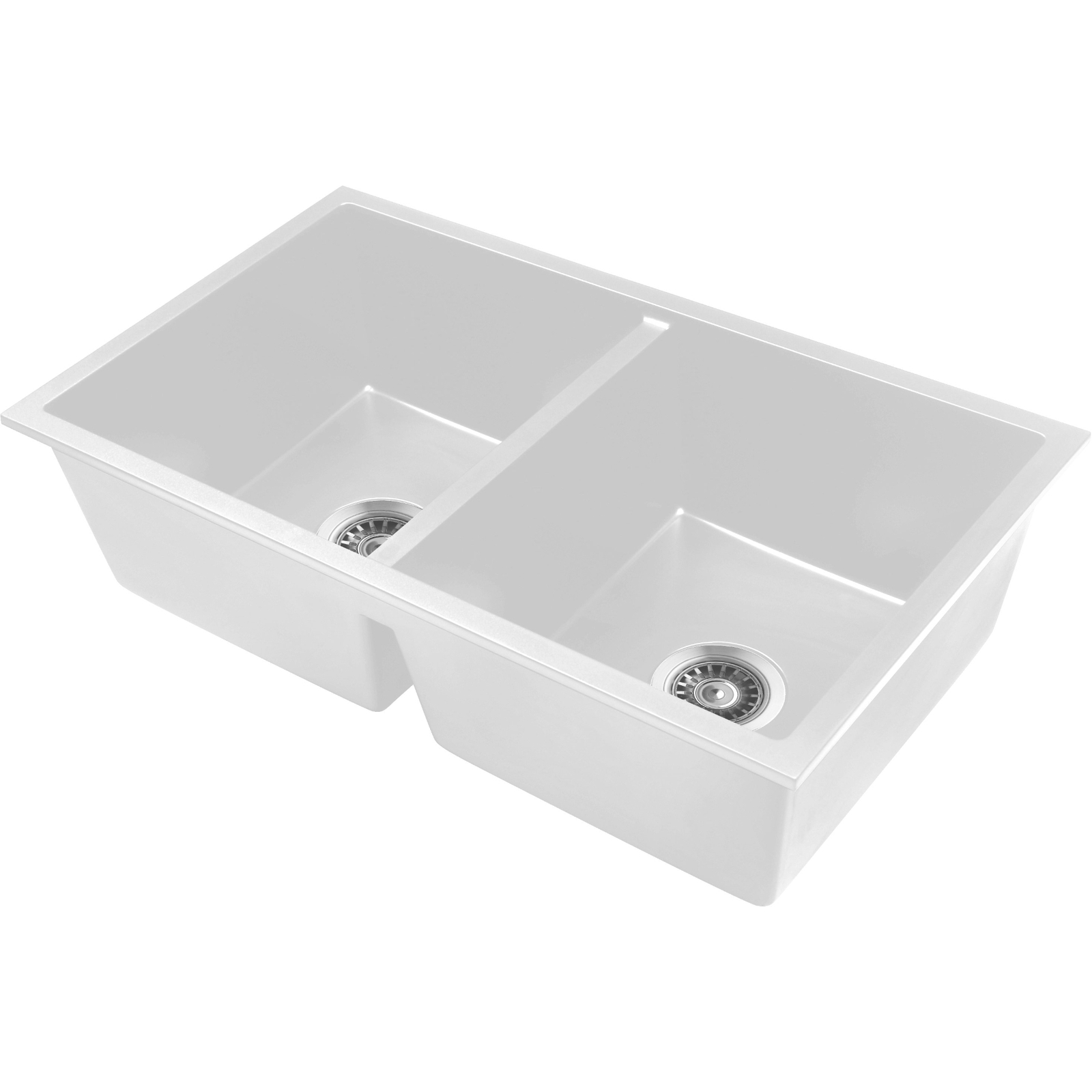 Baiachi 770 x 450 Double Bowl Granite Kitchen Sink White with Black Waste