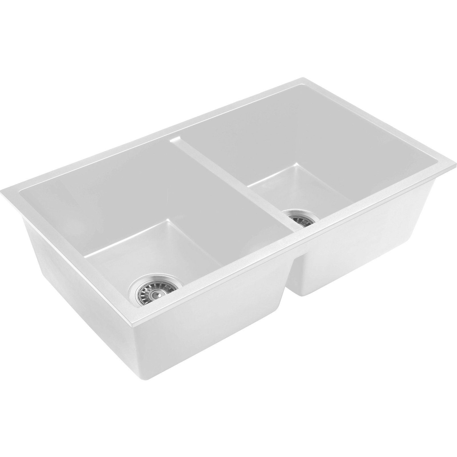 Baiachi 770 x 450 Double Bowl Granite Kitchen Sink White with Black Waste