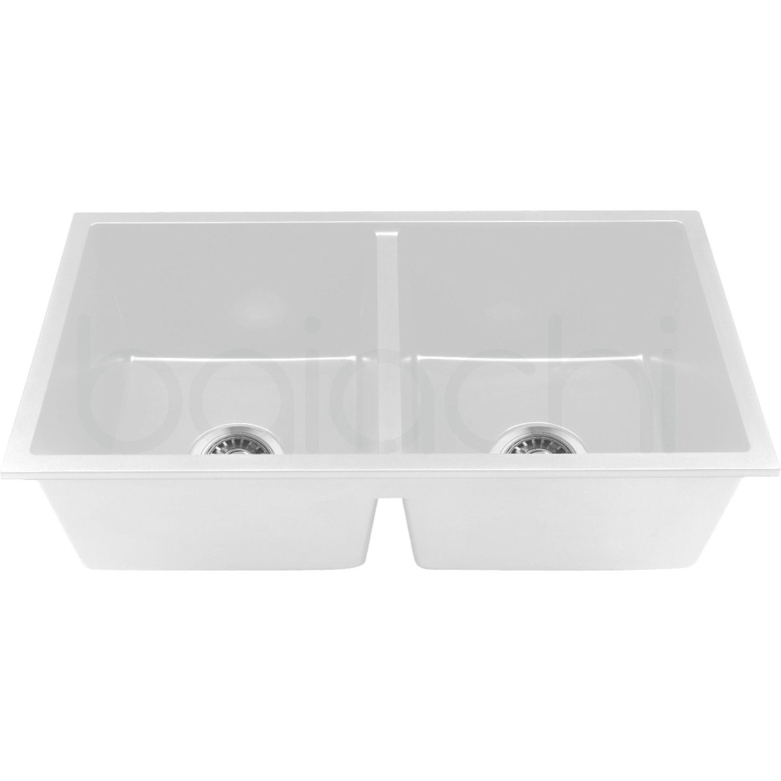 Baiachi Double Bowl Granite Kitchen Sink White with Stainless Steel Waste