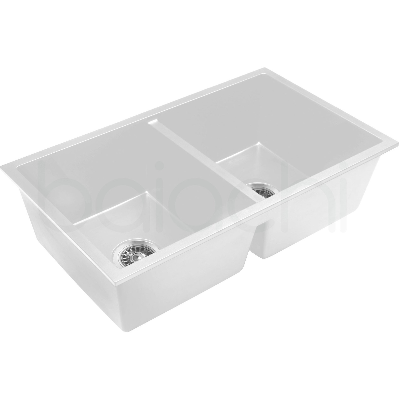 Baiachi Double Bowl Granite Kitchen Sink White with Stainless Steel Waste