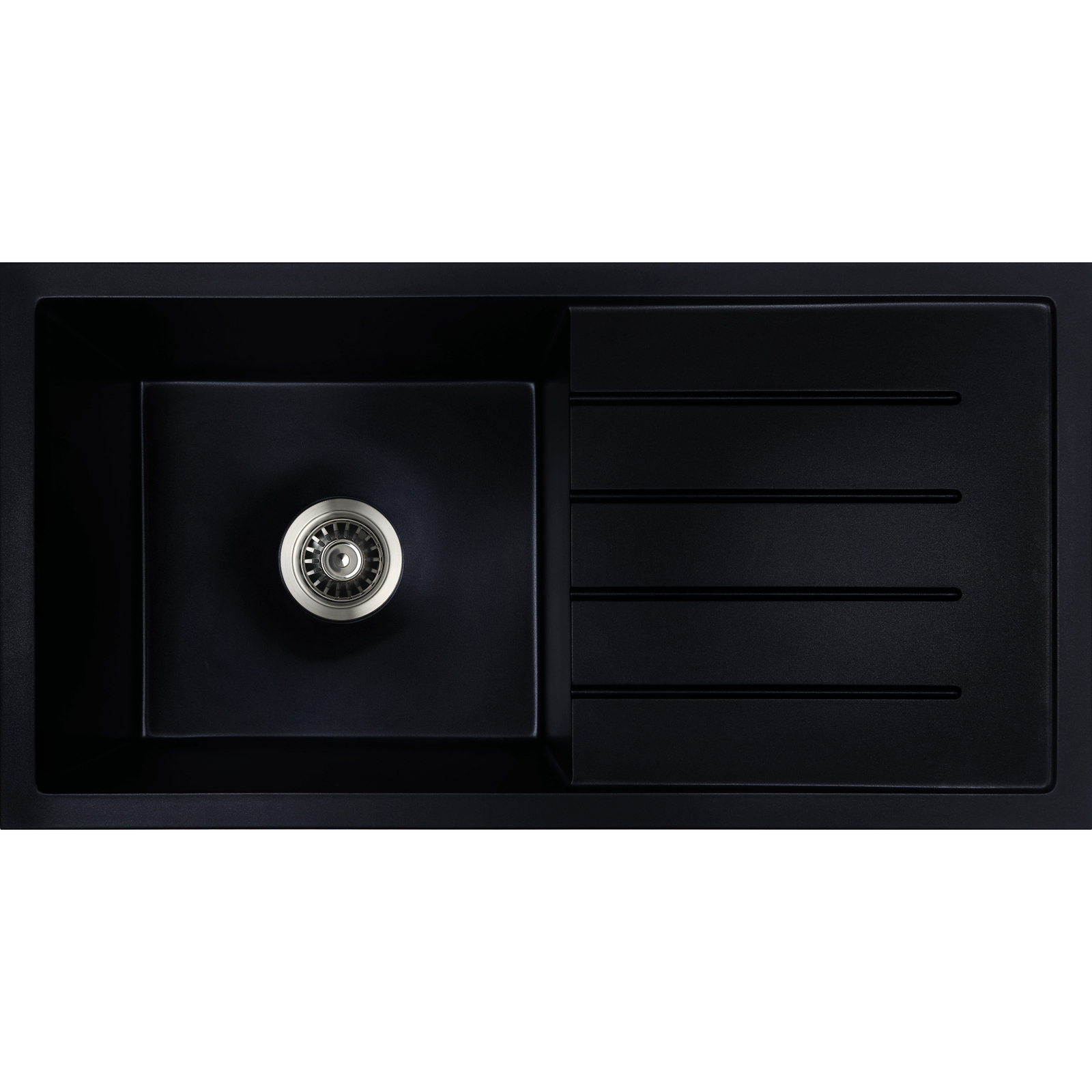 Baiachi 860 x 450 Single Bowl and Drainer Granite Kitchen Sink Black with Brushed Gold Waste