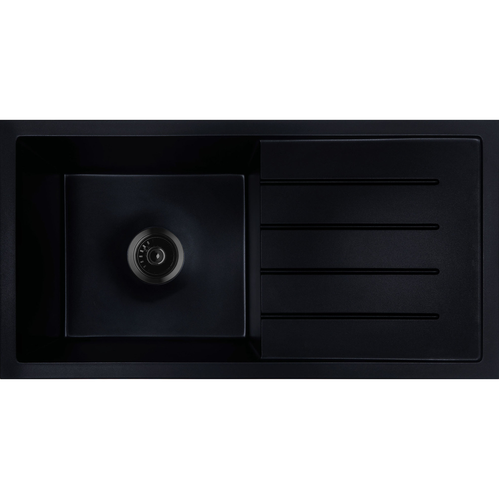 Baiachi 860 x 450 Single Bowl and Drainer Granite Kitchen Sink Black with Brushed Gold Waste