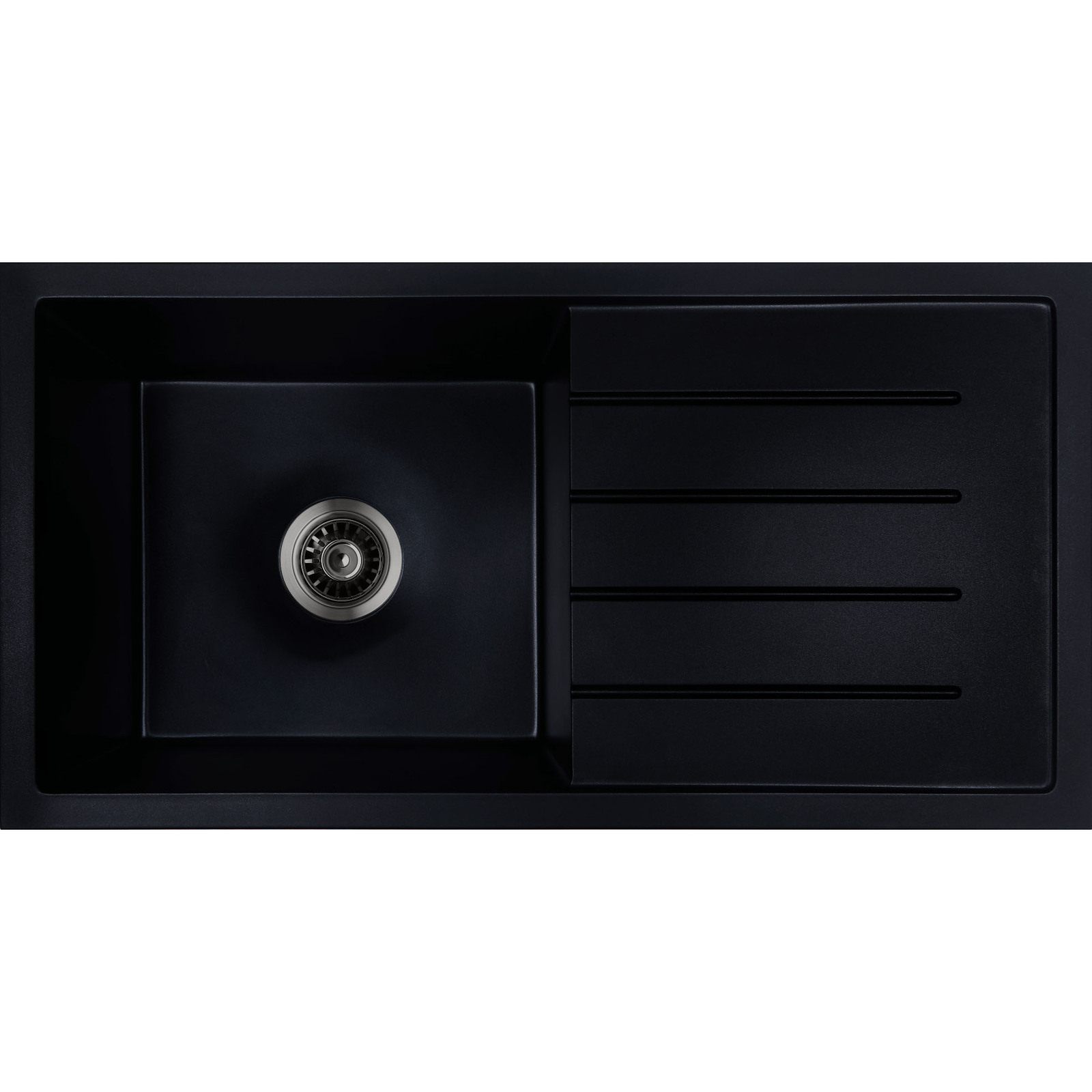 Baiachi 860 x 450 Single Bowl and Drainer Granite Kitchen Sink Black with Brushed Gold Waste