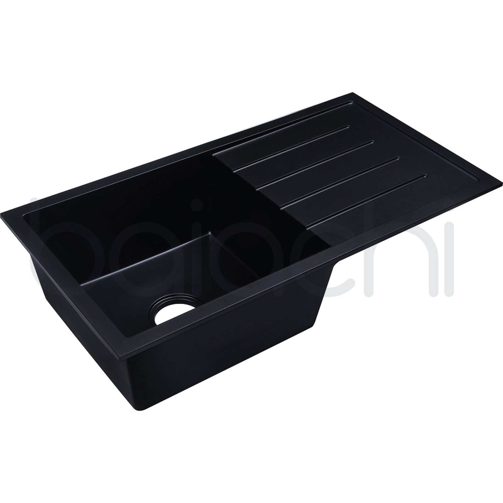 Baiachi 860 x 450 Single Bowl and Drainer Granite Kitchen Sink Black with Brushed Gold Waste