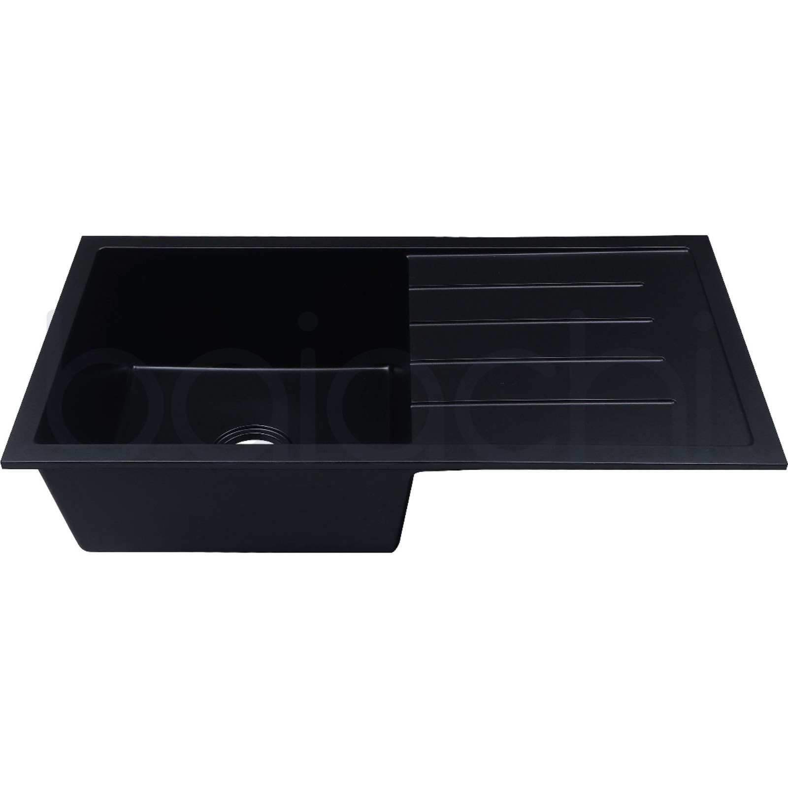 Baiachi 860 x 450 Single Bowl and Drainer Granite Kitchen Sink Black with Black Waste
