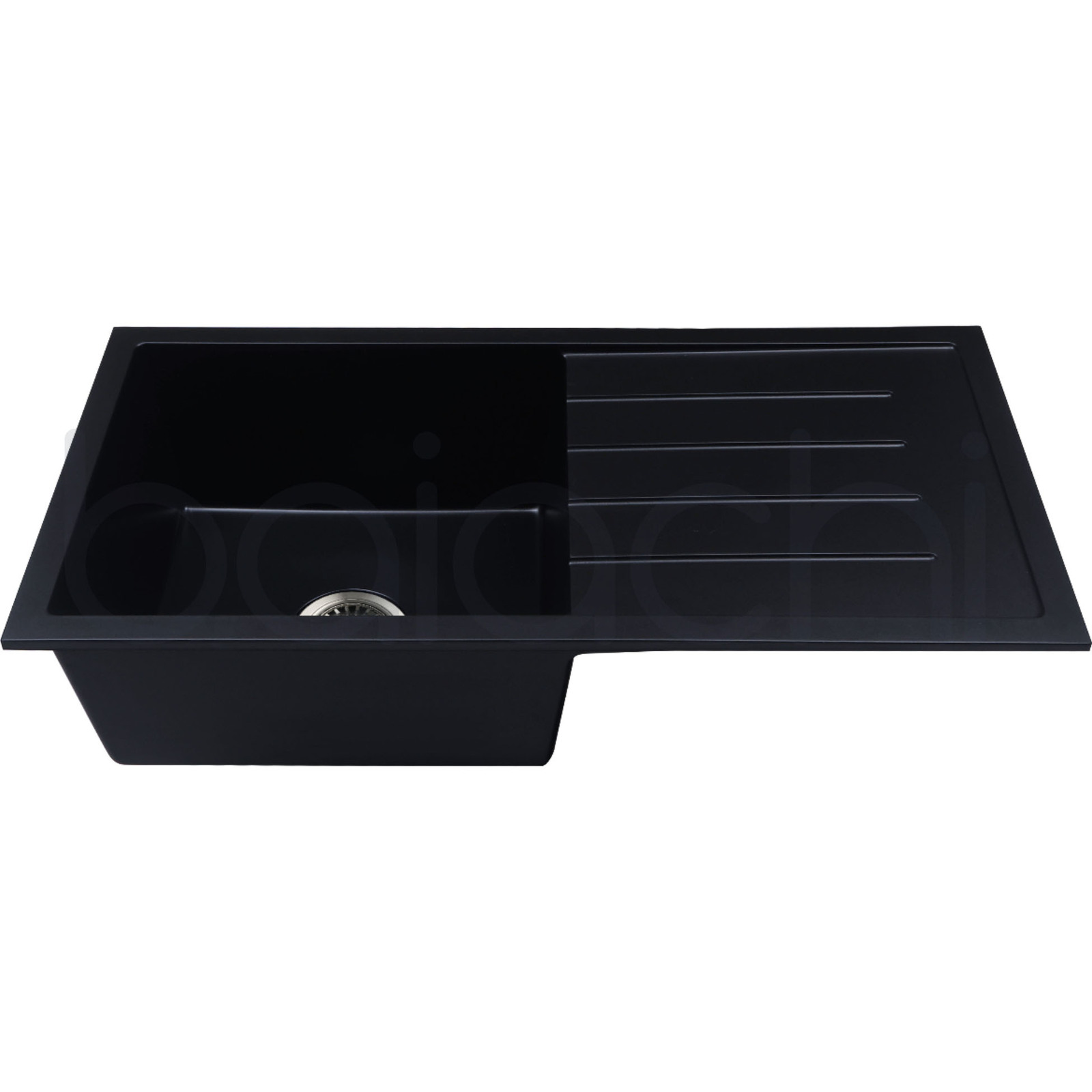 Baiachi Single Bowl and Drainer Granite Kitchen Sink Black with Stainless Steel Waste