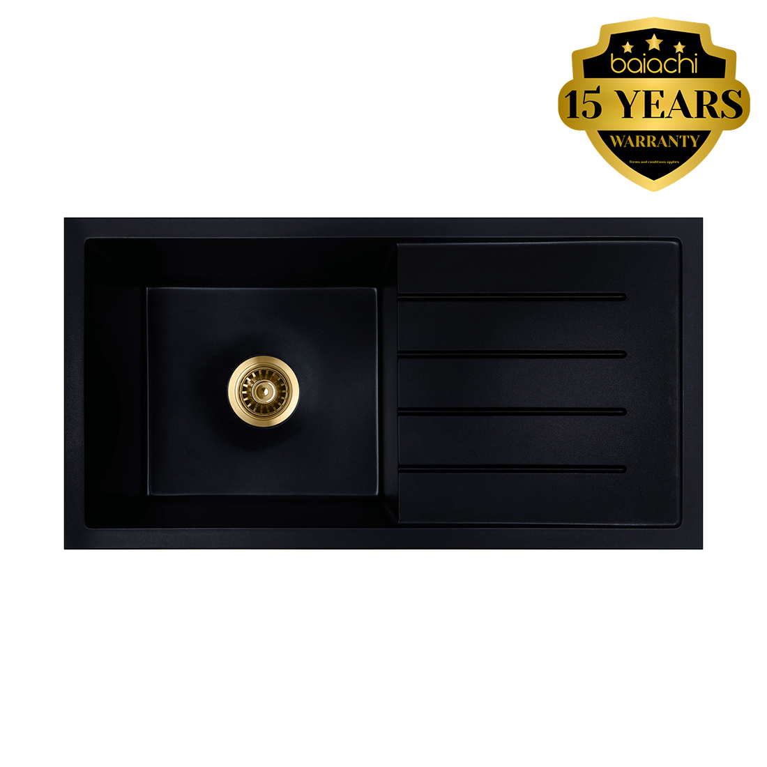Baiachi 860 x 450 Single Bowl and Drainer Granite Kitchen Sink Black