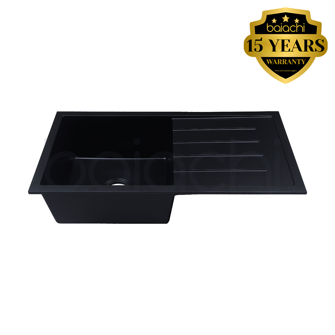 Baiachi 860 x 450 Single Bowl and Drainer Granite Kitchen Sink Black