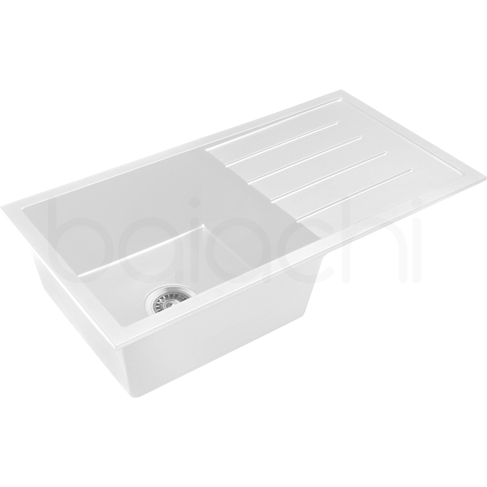 Baiachi 860 x 450 Single Bowl and Drainer Granite Kitchen Sink White with Brushed Gold Waste