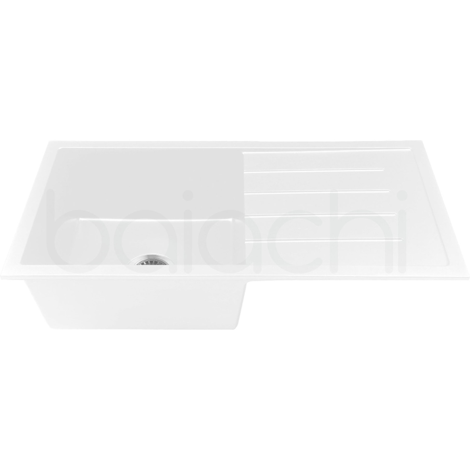 Baiachi 860 x 450 Single Bowl and Drainer Granite Kitchen Sink White with Black Waste
