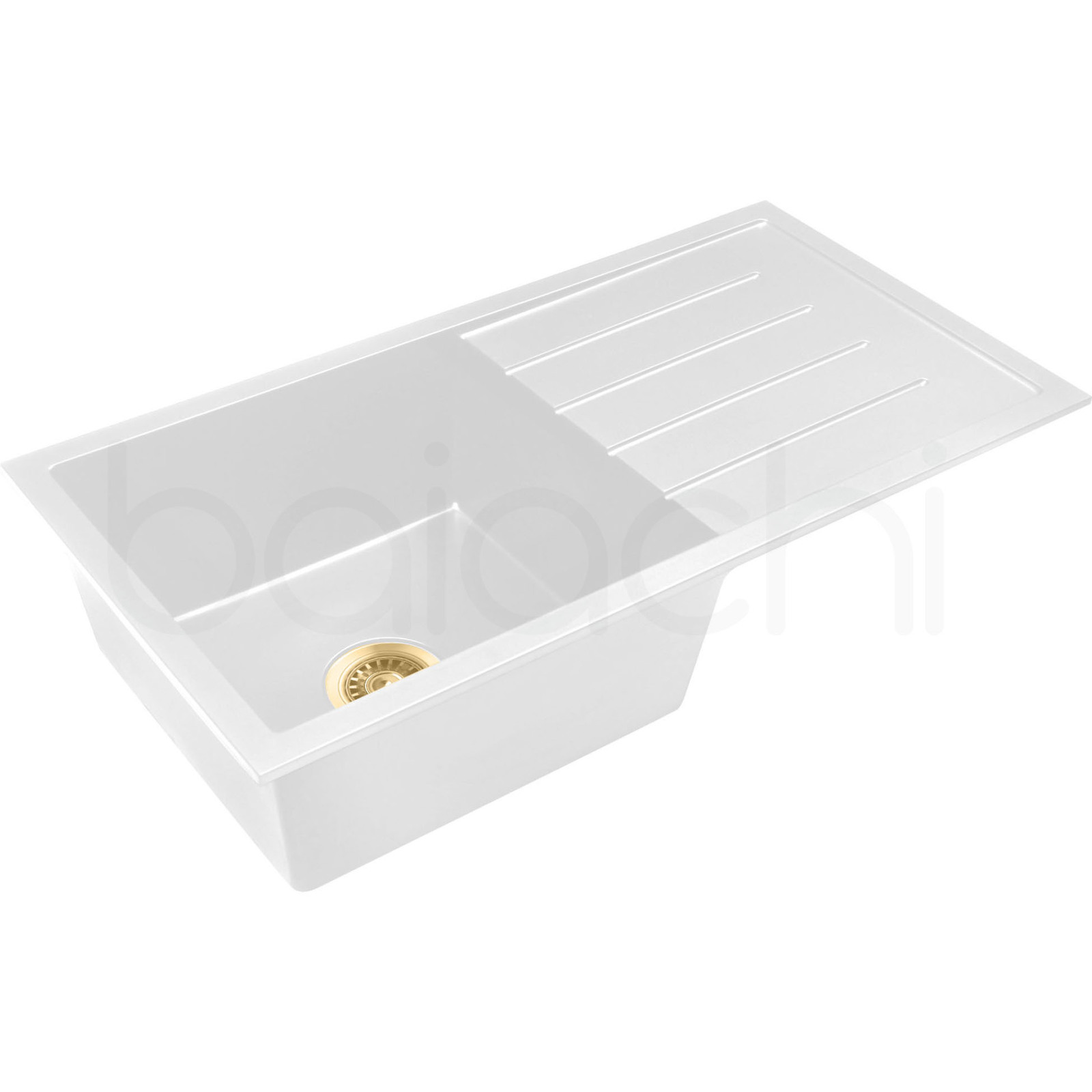 Baiachi 860 x 450 Single Bowl and Drainer Granite Kitchen Sink White with Gun metal Waste