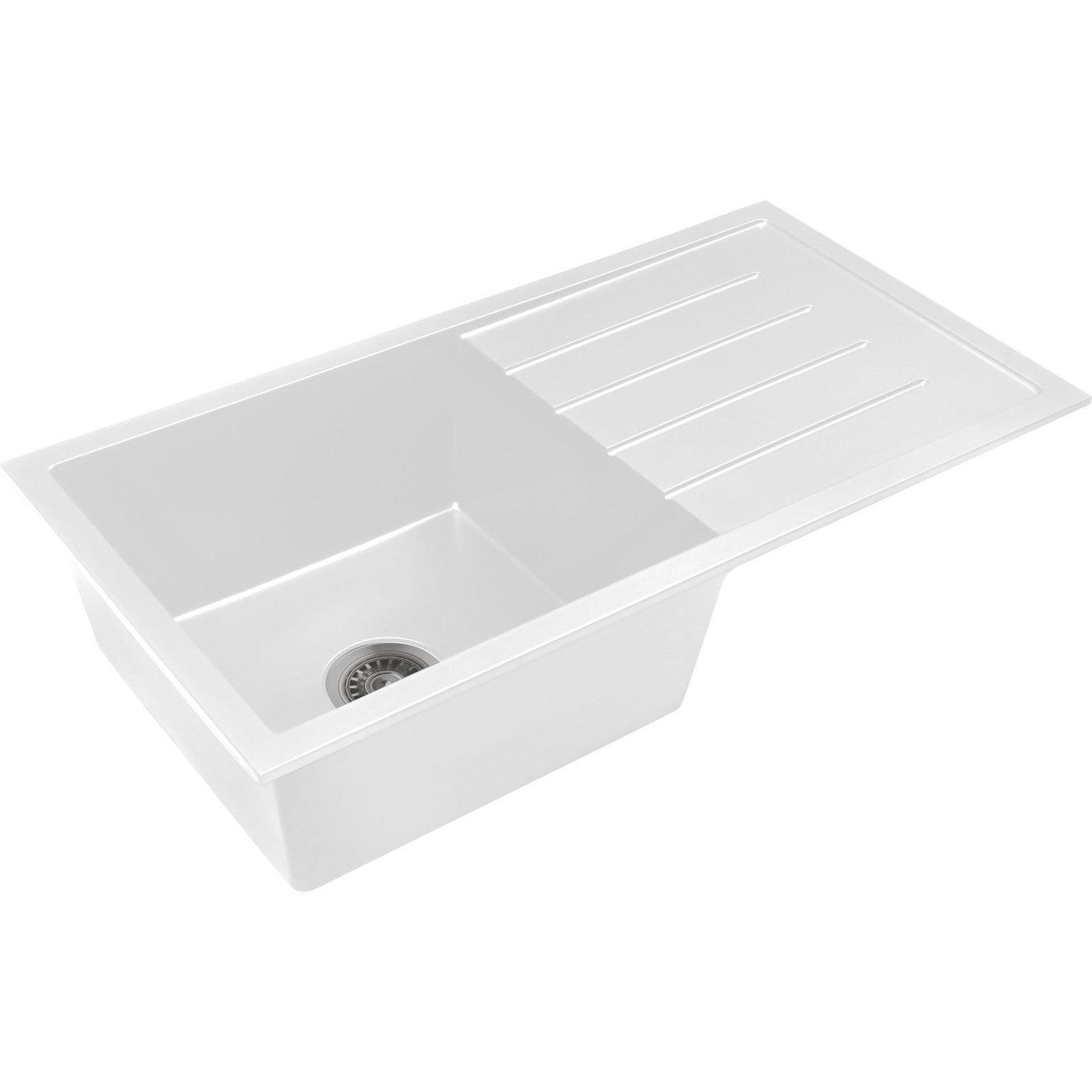 Baiachi Single Bowl and Drainer Granite Kitchen Sink White with Gun metal Waste