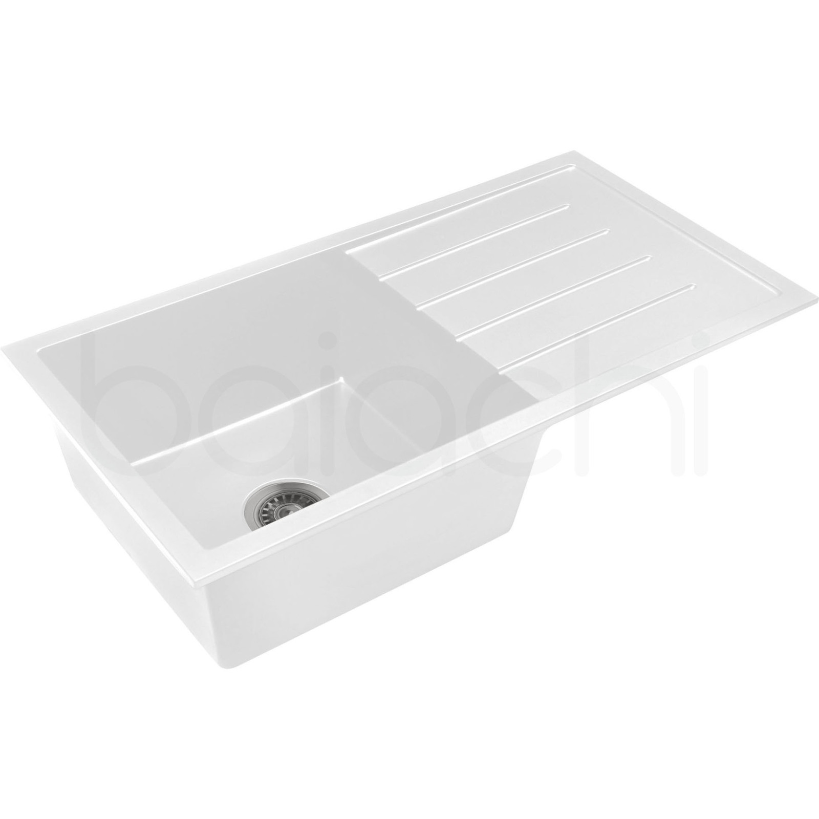 Baiachi Single Bowl and Drainer Granite Kitchen Sink White with Gun metal Waste