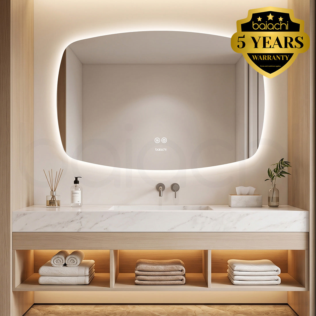 Baiachi LED Soft Square 1200x800mm Backlit Anti-Fog Mirror