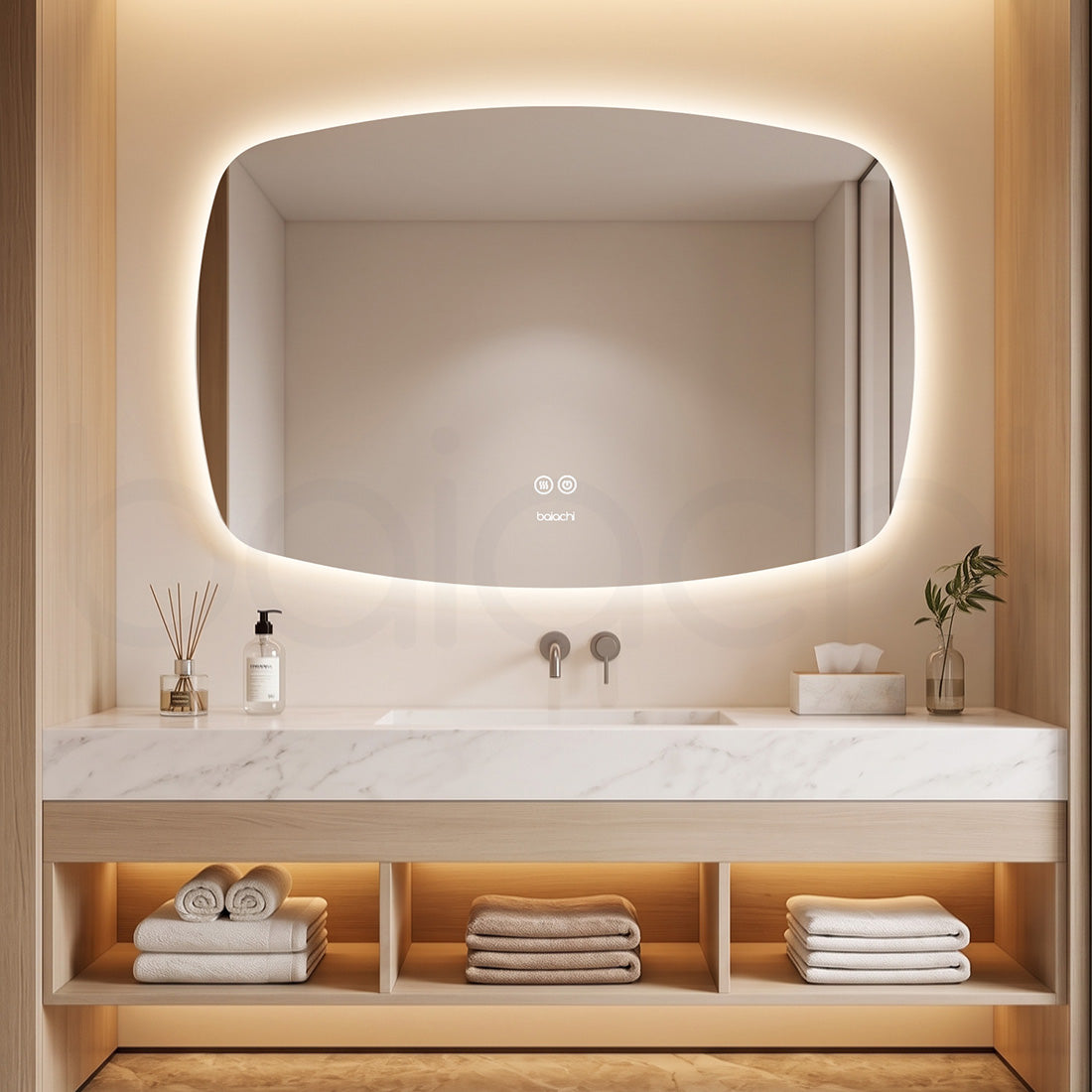 Baiachi LED Soft Square 1200x800mm Backlit Anti-Fog Mirror