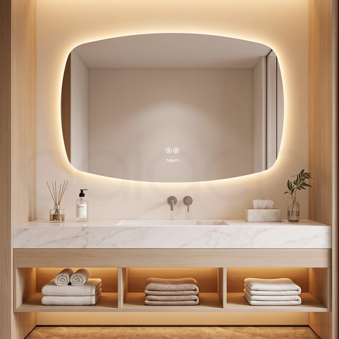 Baiachi LED Soft Square 1200x800mm Backlit Anti-Fog Mirror