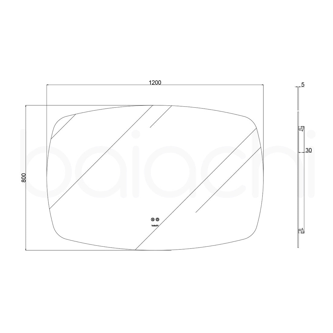 Baiachi LED Soft Square 1200x800mm Backlit Anti-Fog Mirror