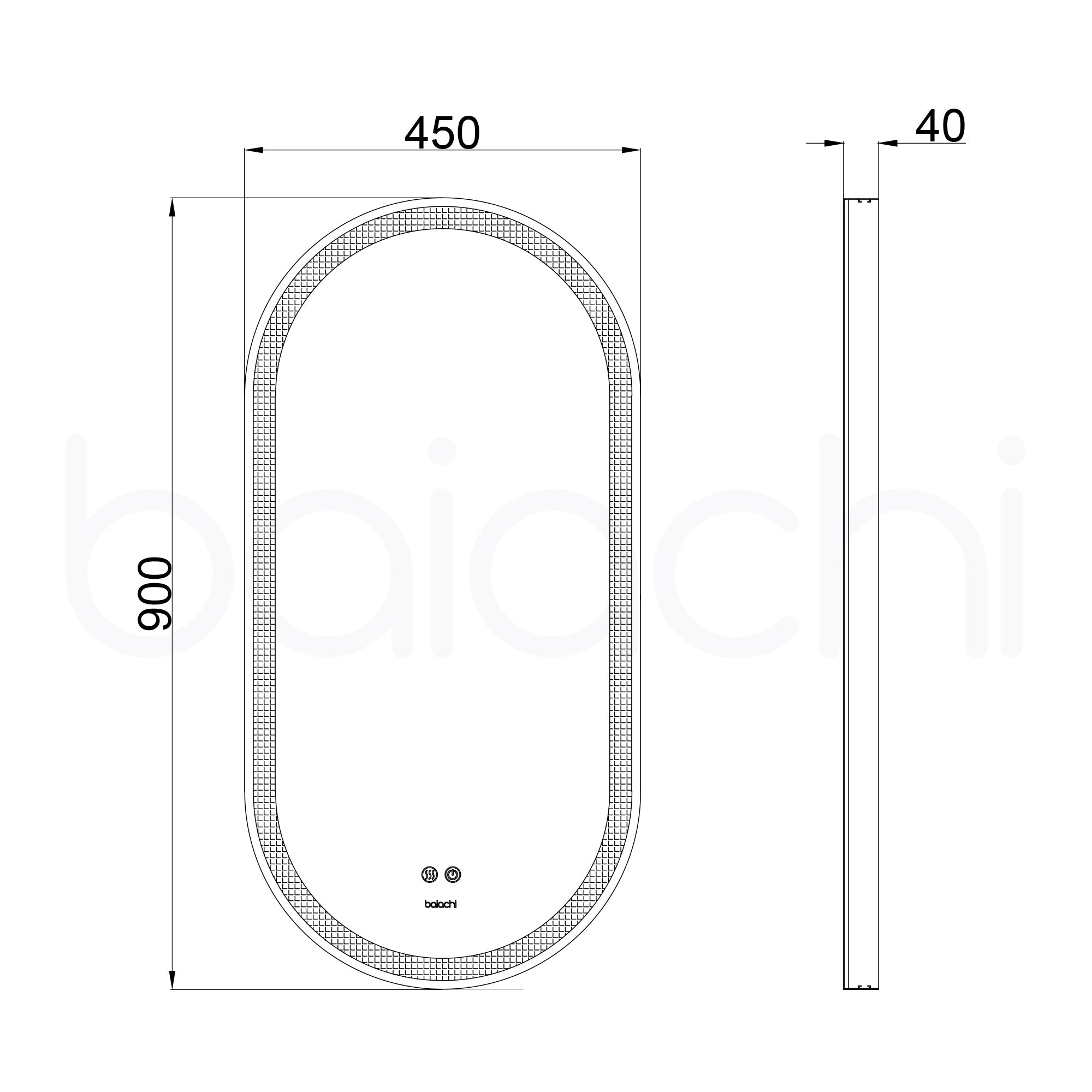 Baiachi Cora LED Oval 450mmx900mm Frame Mirror Brushed Silver
