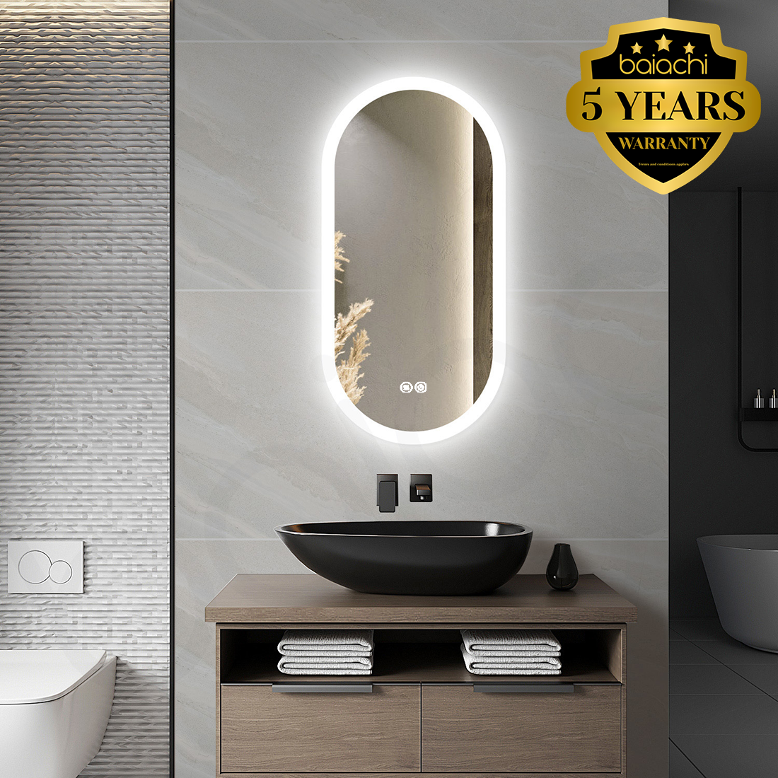 Baiachi Cora LED Oval 450mmx900mm Frameless Mirror