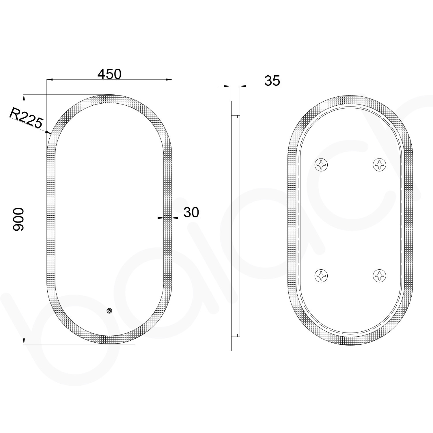Baiachi Cora LED Oval 450mmx900mm Frameless Mirror