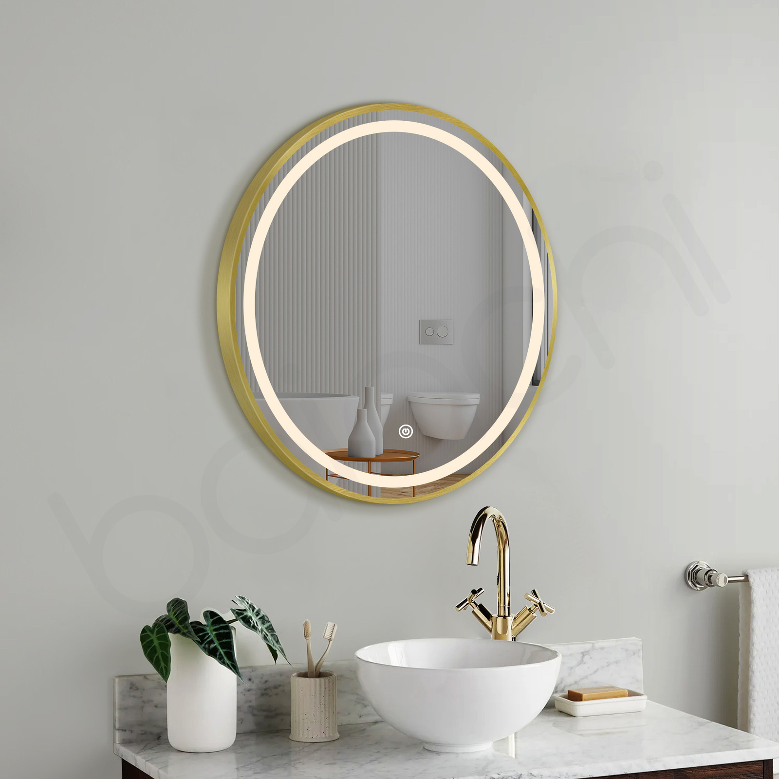 Baiachi Otus LED Round 600mm Frame Mirror Brushed Gold