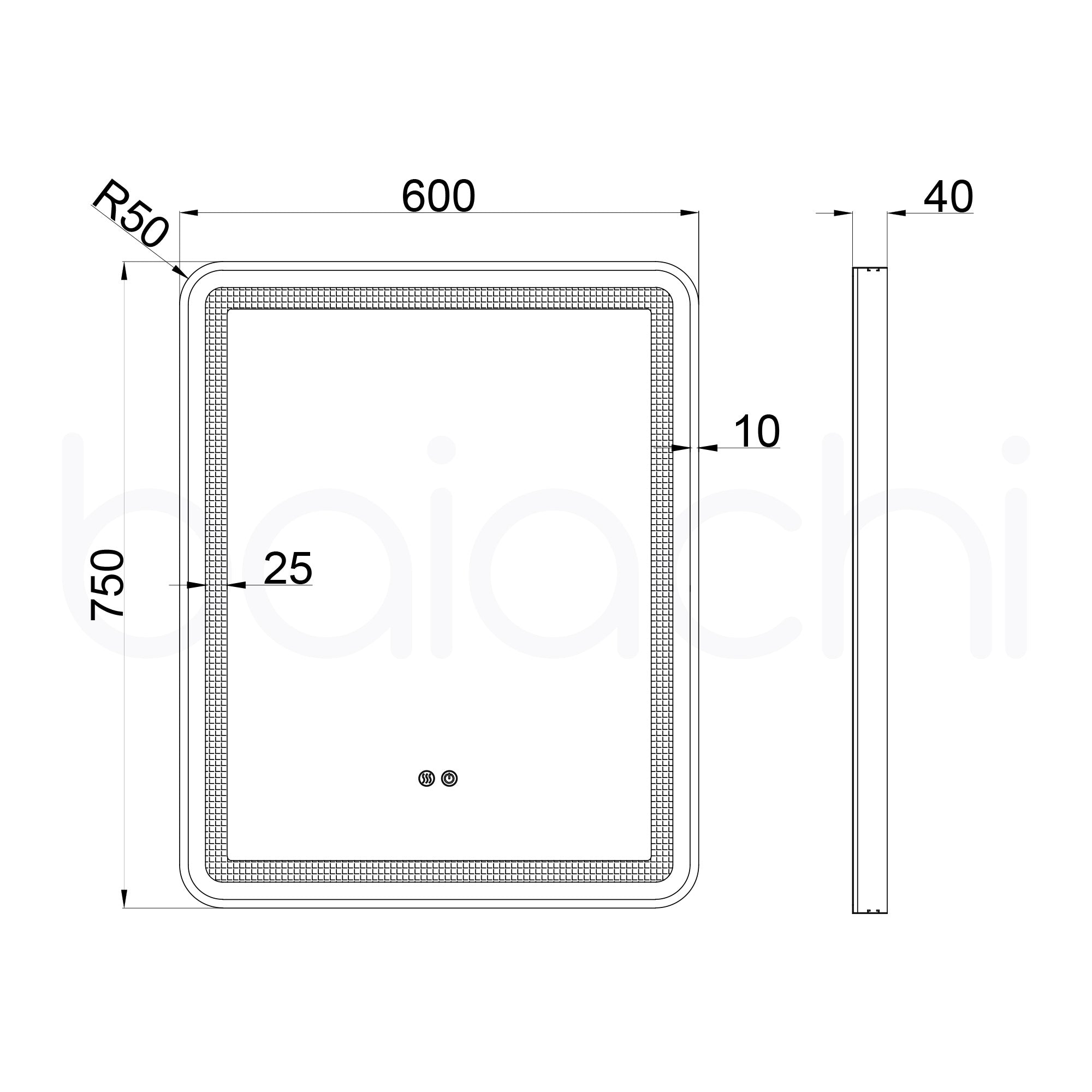 Baiachi Eden LED Square 600mmx750mm Frame Mirror Brushed Silver