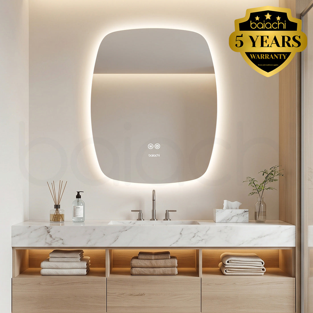 Baiachi LED Soft Square 600x750mm Backlit Anti-Fog Mirror