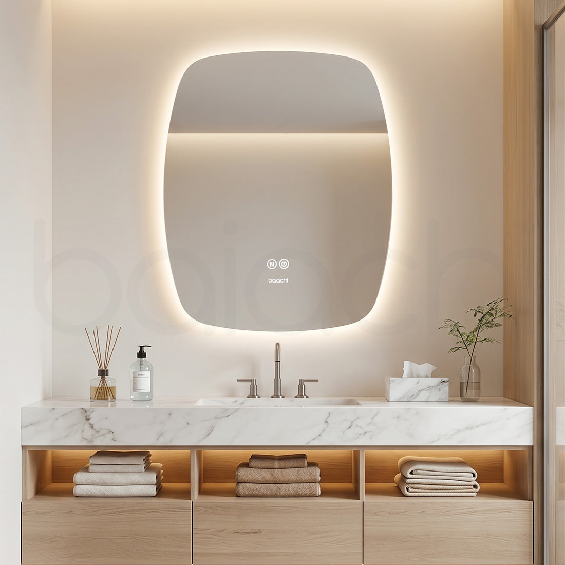 Baiachi LED Soft Square 600x750mm Backlit Anti-Fog Mirror