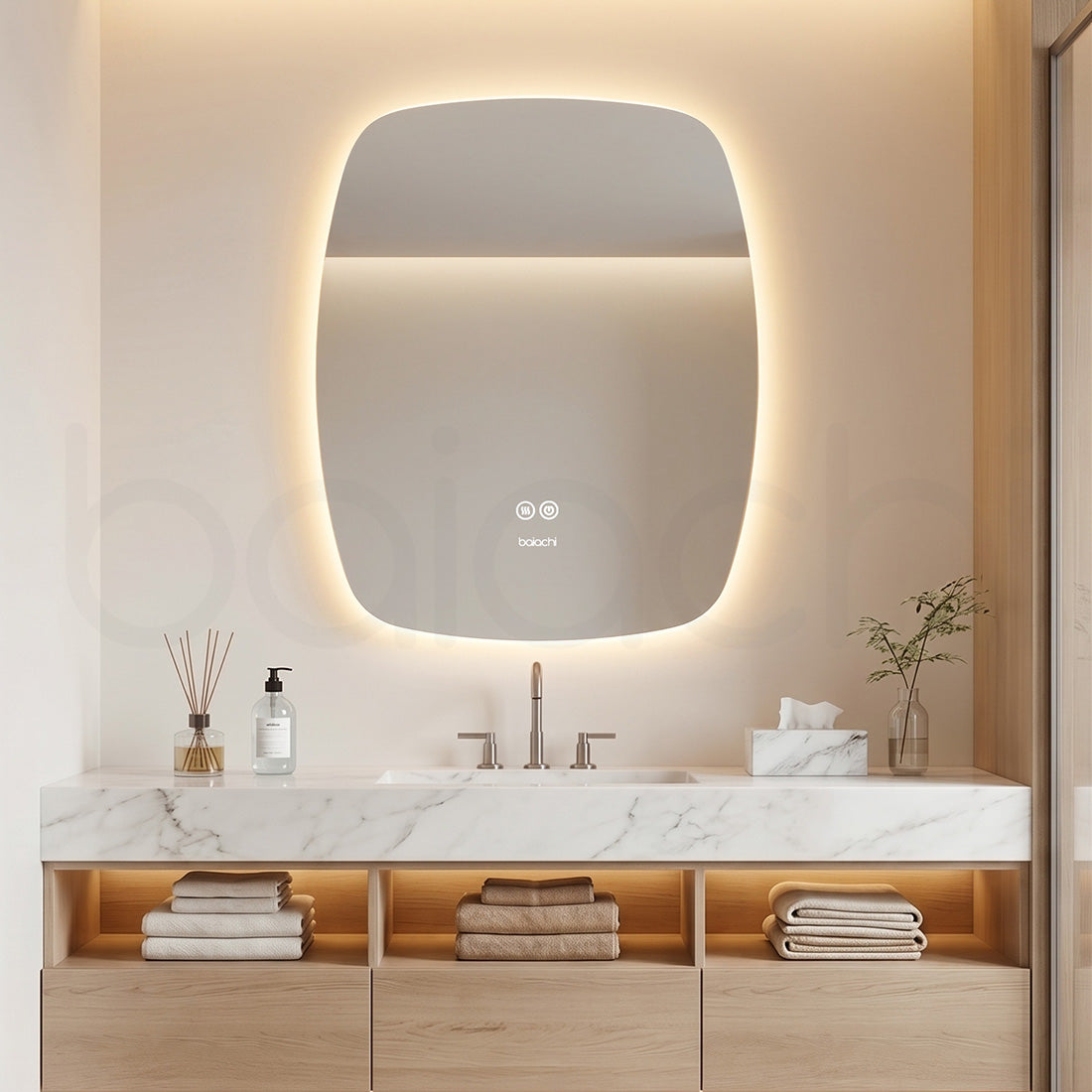 Baiachi LED Soft Square 600x750mm Backlit Anti-Fog Mirror