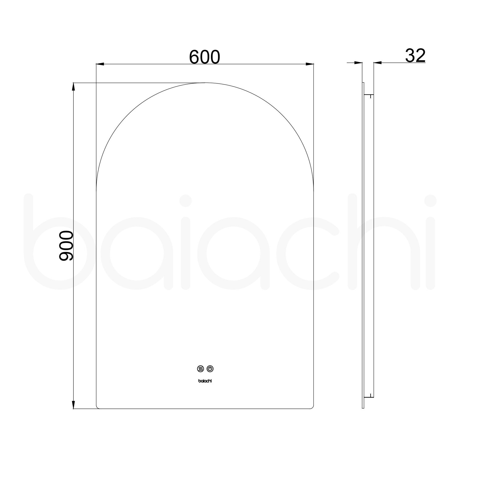 Baiachi LED ARCH 600mmx900mm Frameless Mirror