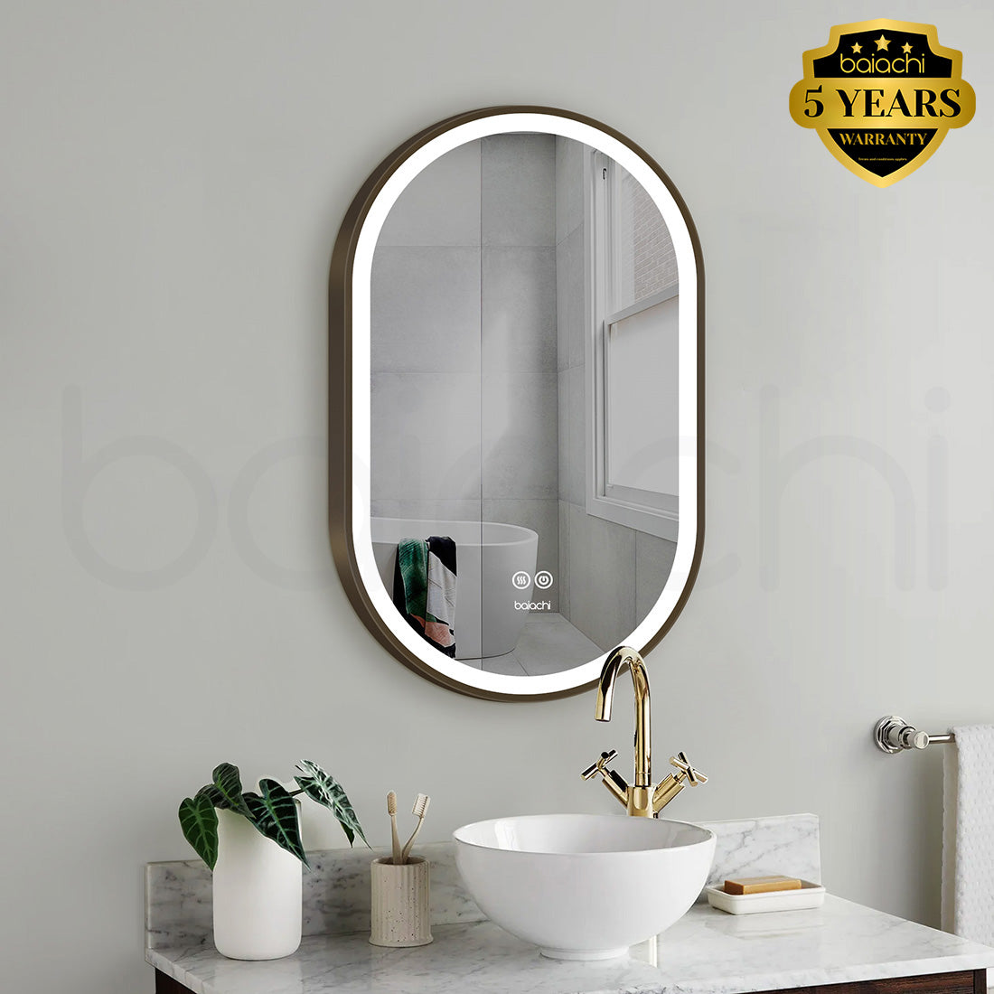 Baiachi Cora LED Oval 600mmx900mm Frame Mirror Antique Brass